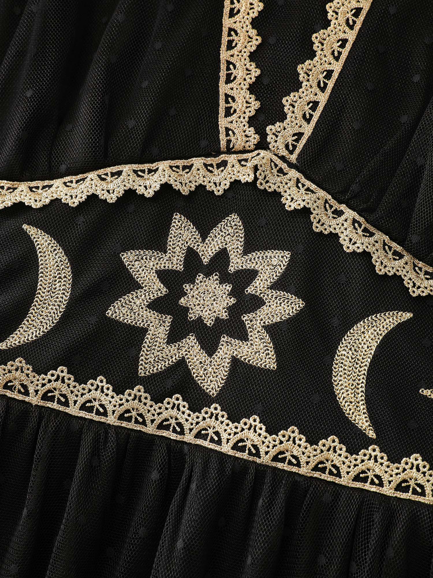 Gold Embroidery Lace Trim Sheer Maxi Dress - Image 5