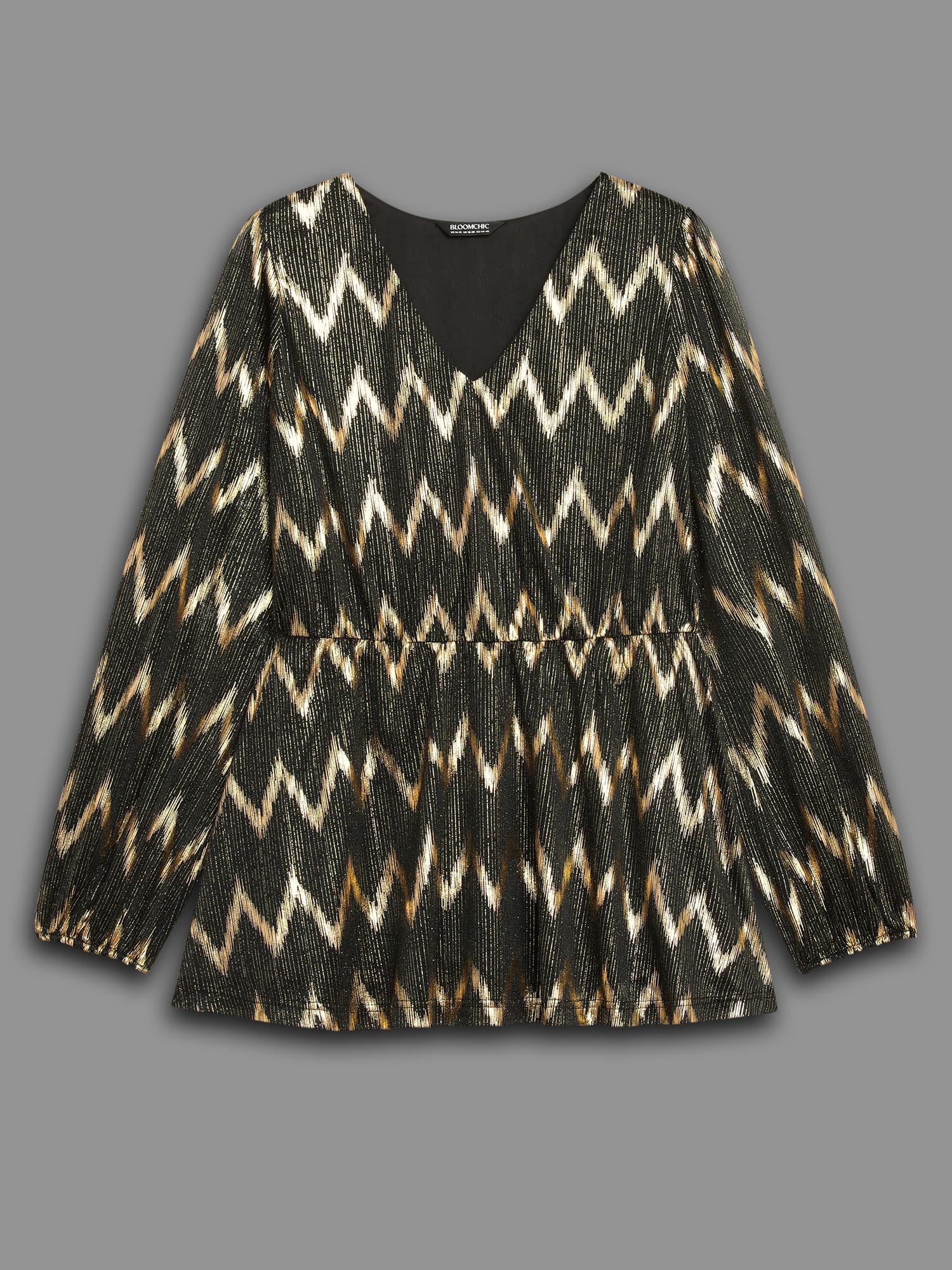Gold Shimmer Elastic Waist V-neck Blouse - Image 8