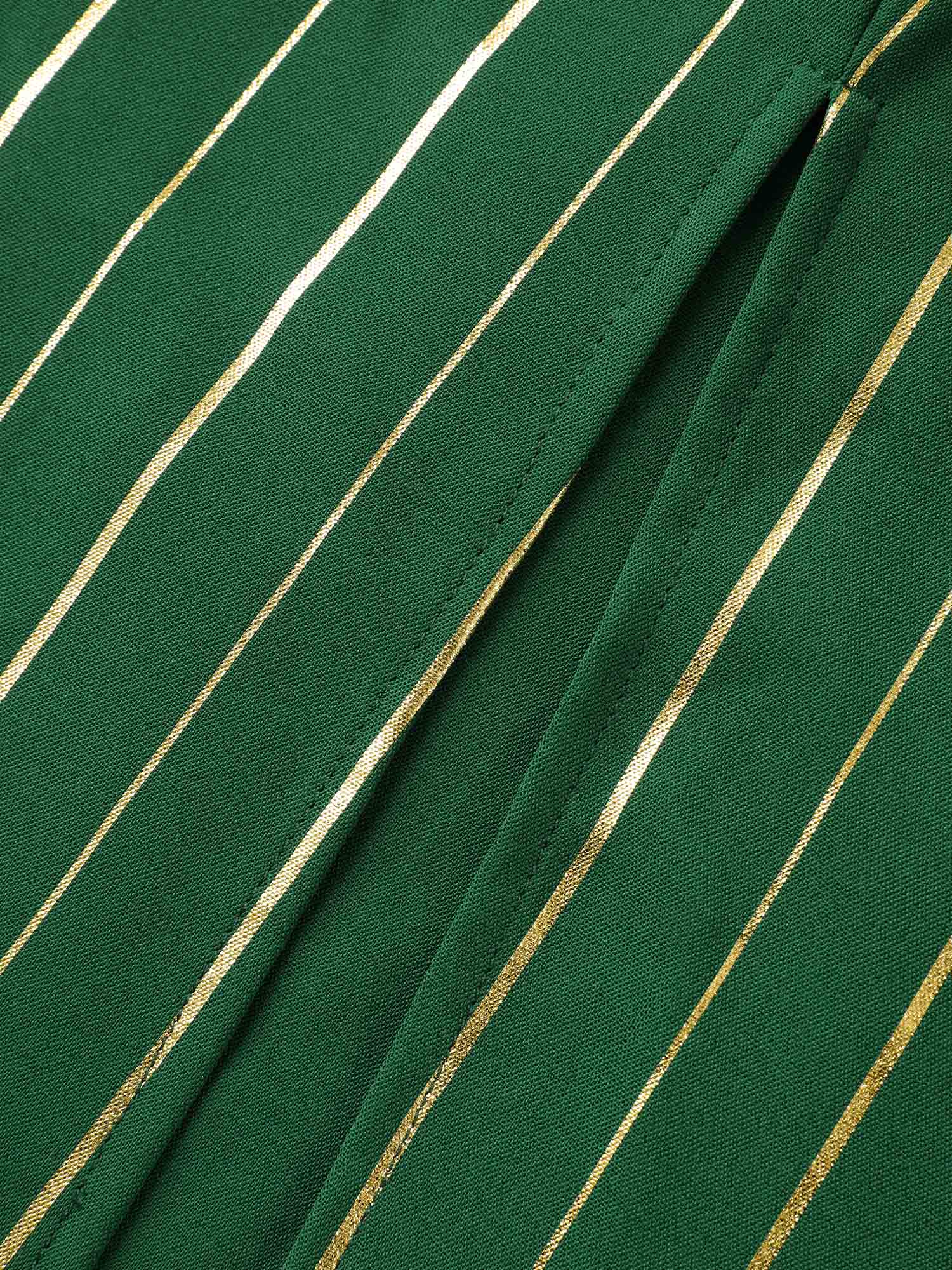 Gold Shimmery Stripes Pockets Midi Dress - Image 6