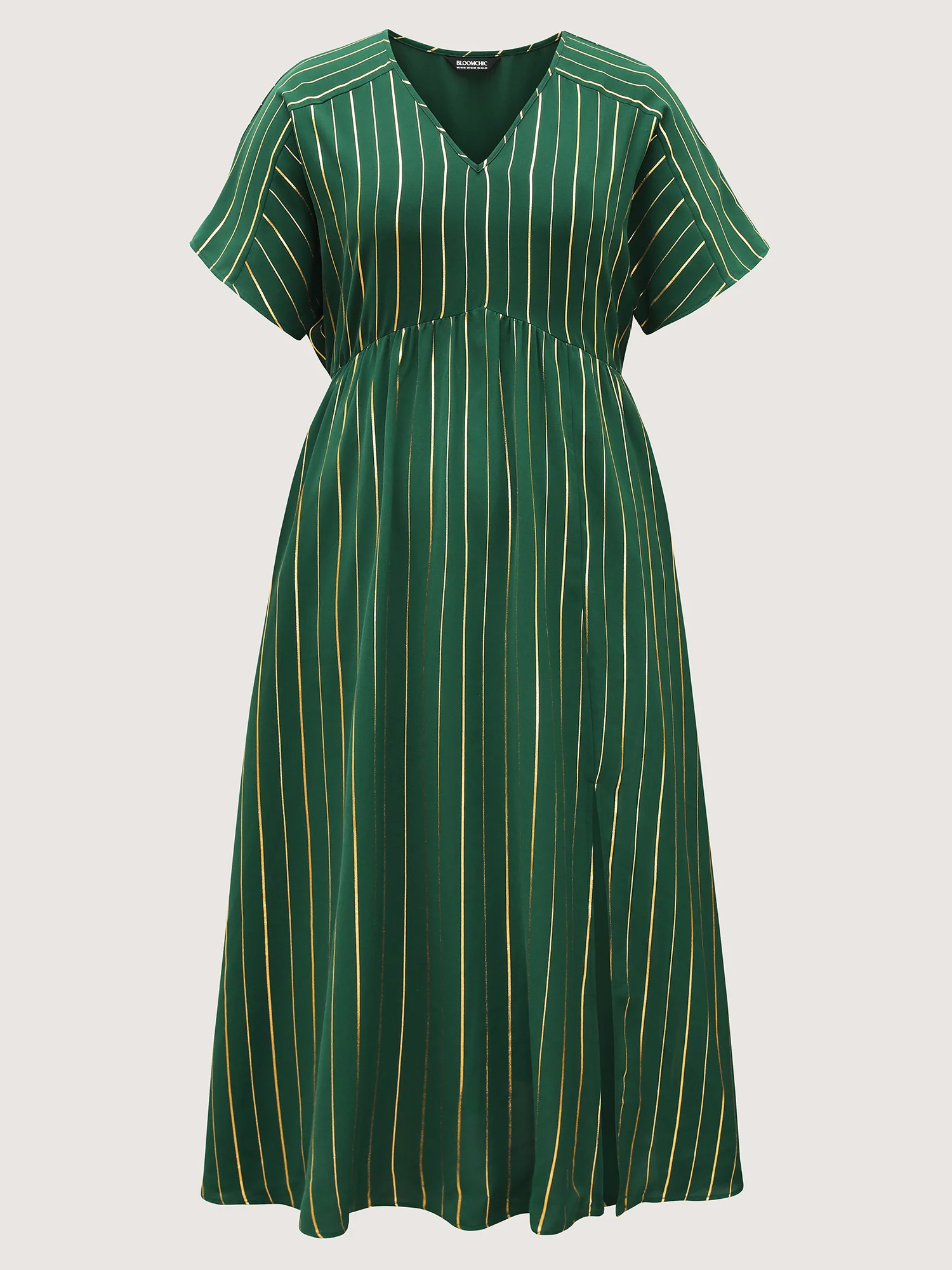 Gold Shimmery Stripes Pockets Midi Dress - Image 7