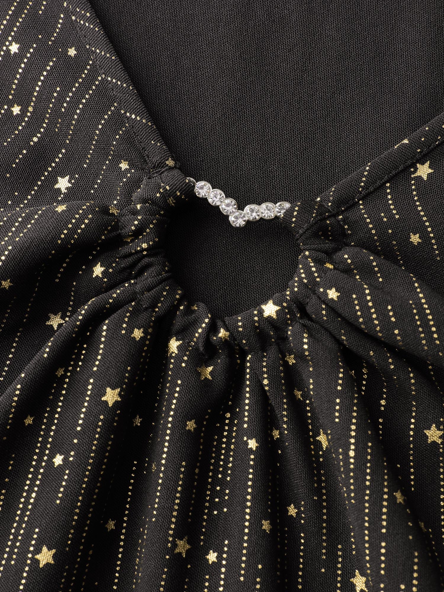 Gold Stamp Ruched Neckline Flowy Blouse - Image 5