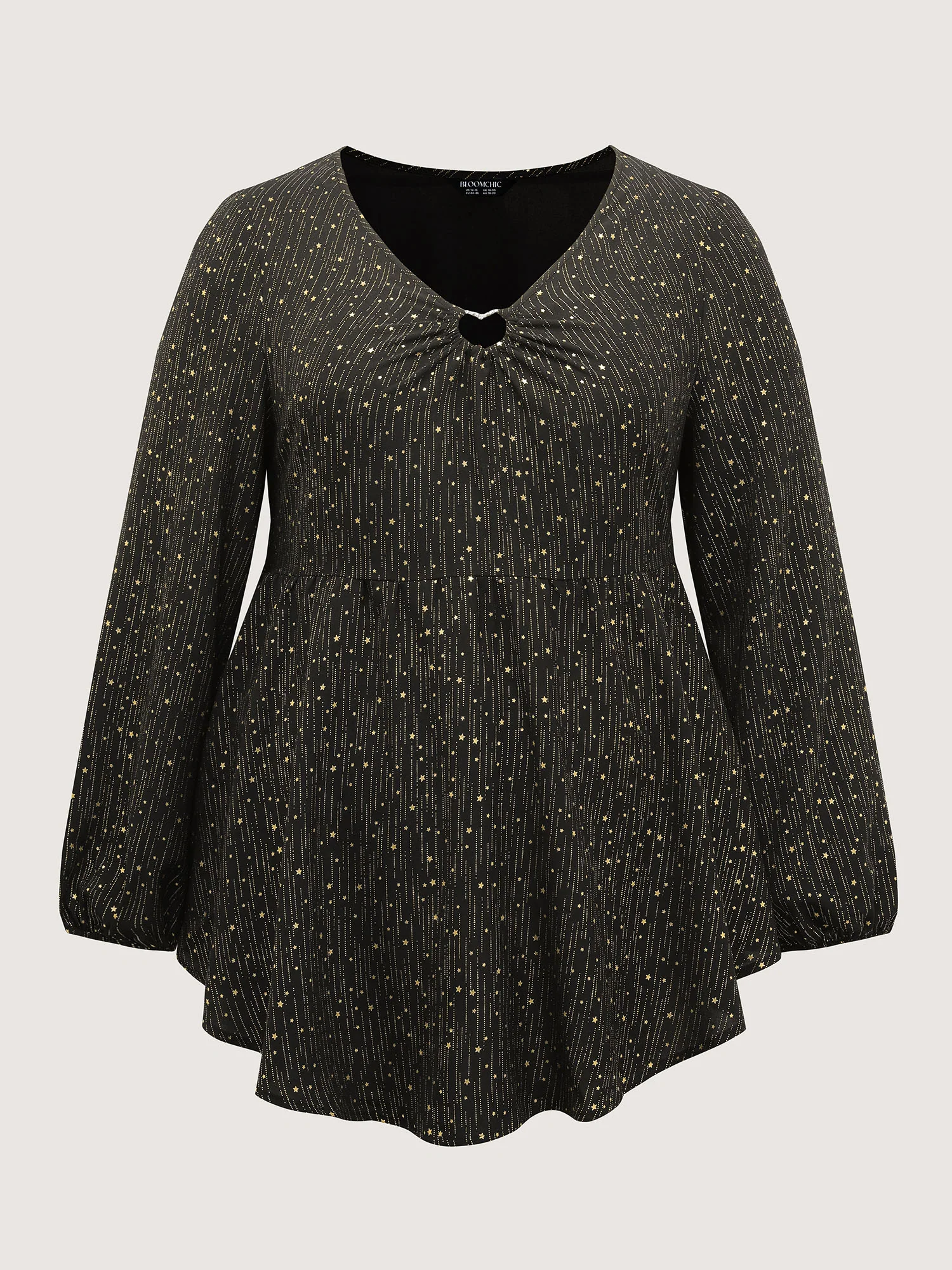 Gold Stamp Ruched Neckline Flowy Blouse - Image 7
