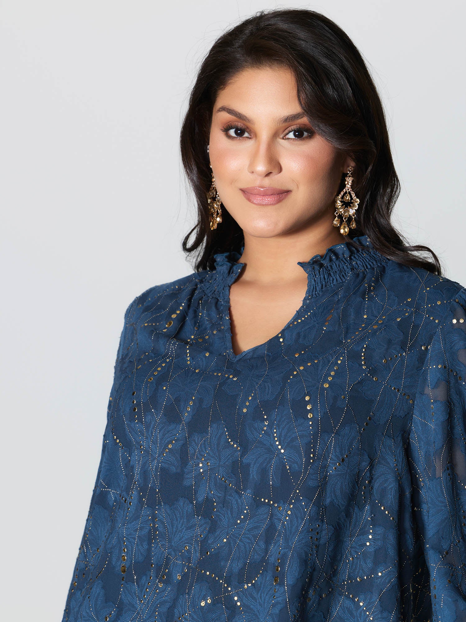 Gold Stamp Ruffled Neck Blouse - Image 2
