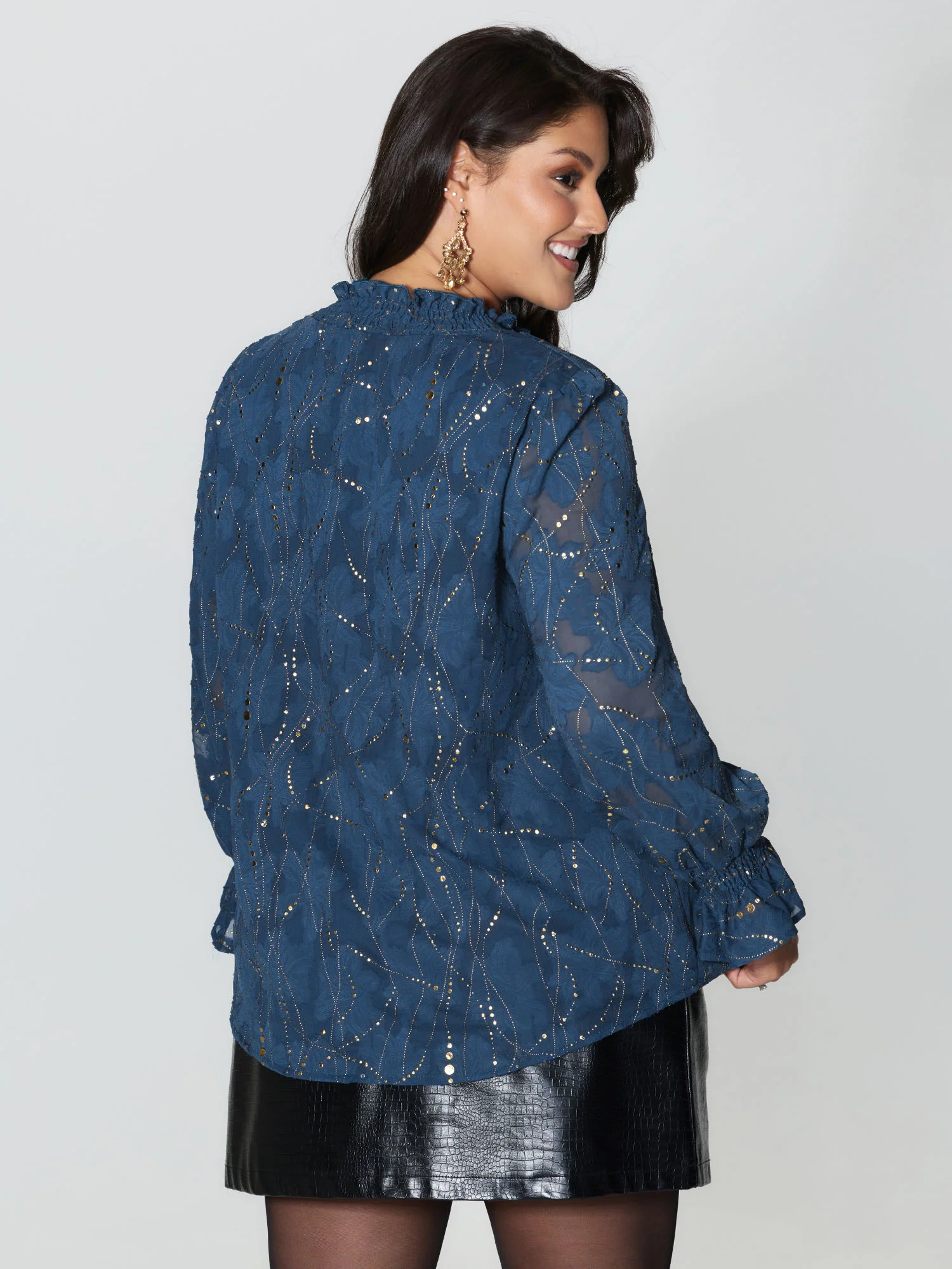Gold Stamp Ruffled Neck Blouse - Image 4