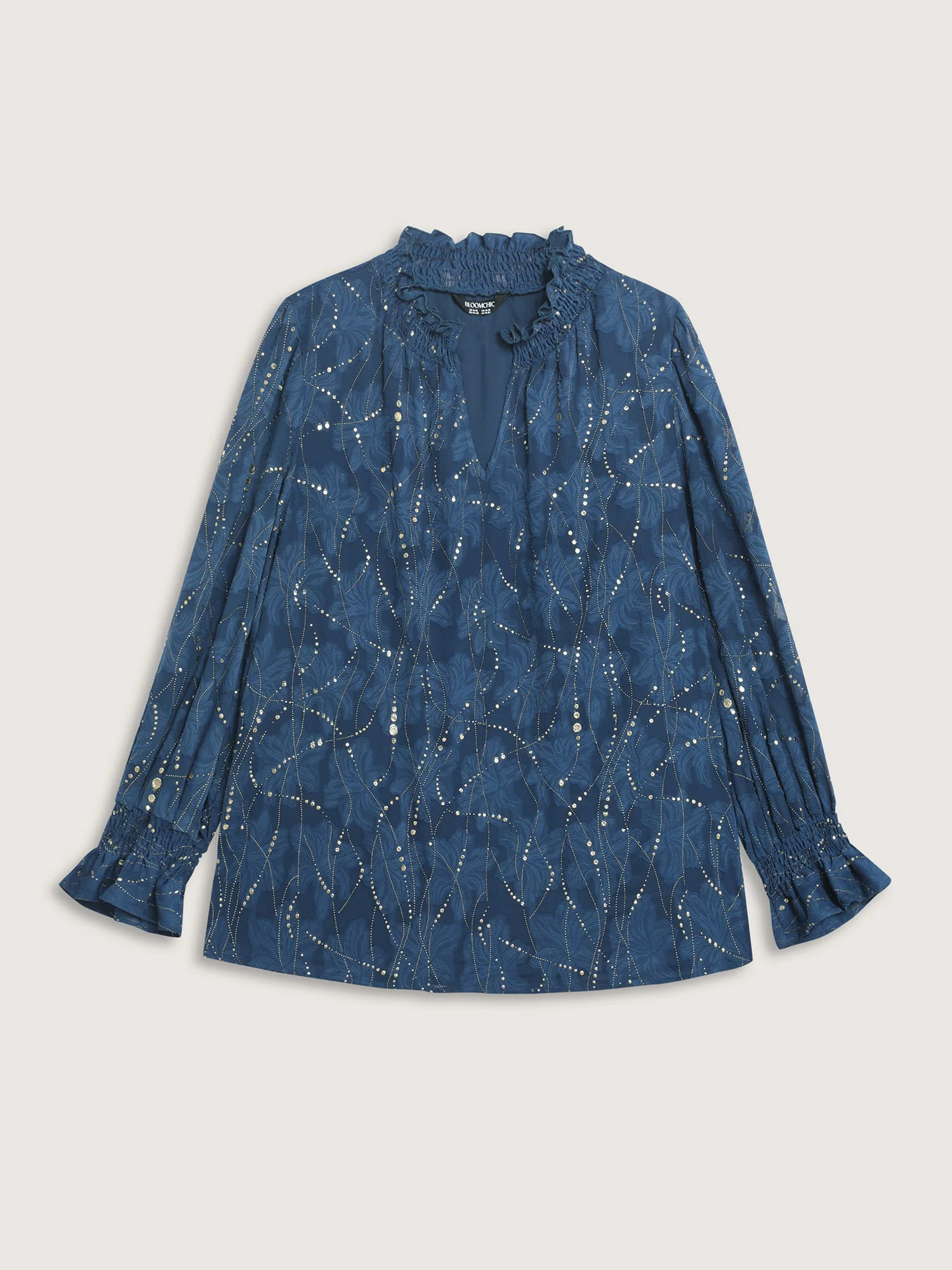 Gold Stamp Ruffled Neck Blouse - Image 5