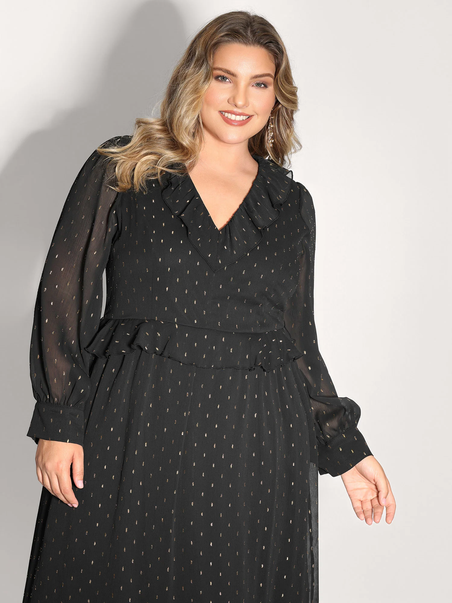 Gold Stamp Ruffled Neck Maxi Dress - Image 2