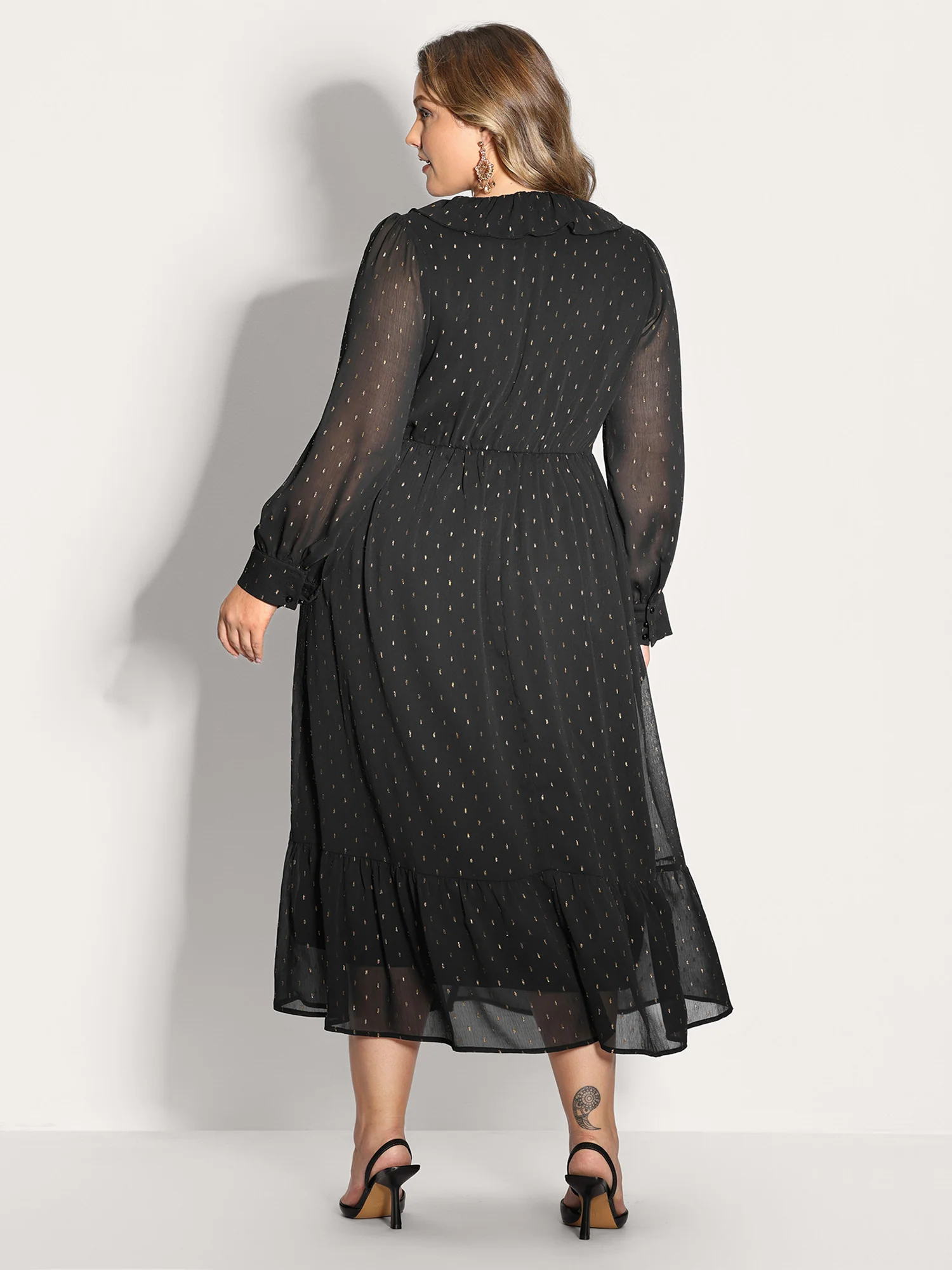 Gold Stamp Ruffled Neck Maxi Dress - Image 5