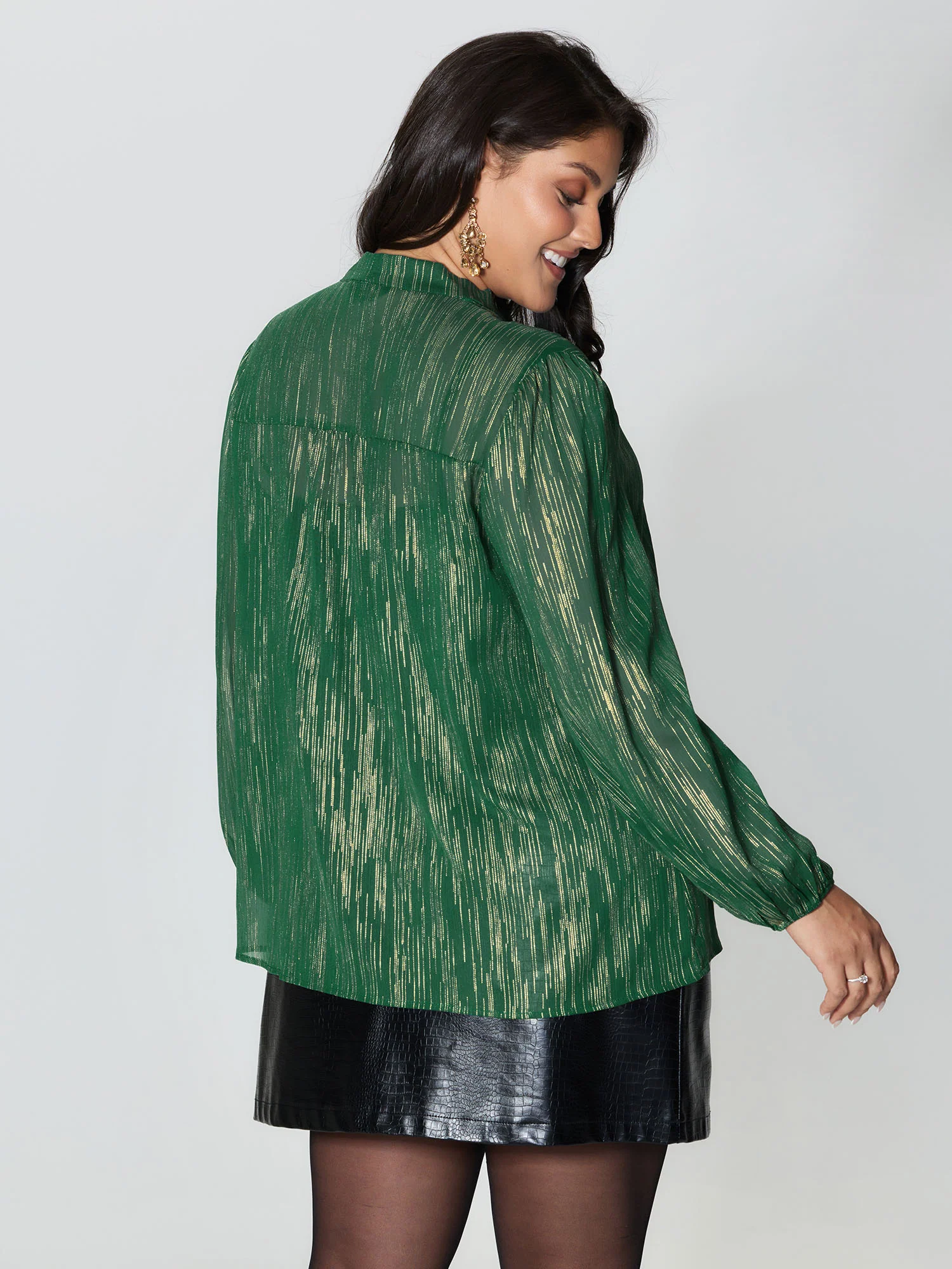 Gold Stamp Sheer Collar-Tie Blouse - Image 4