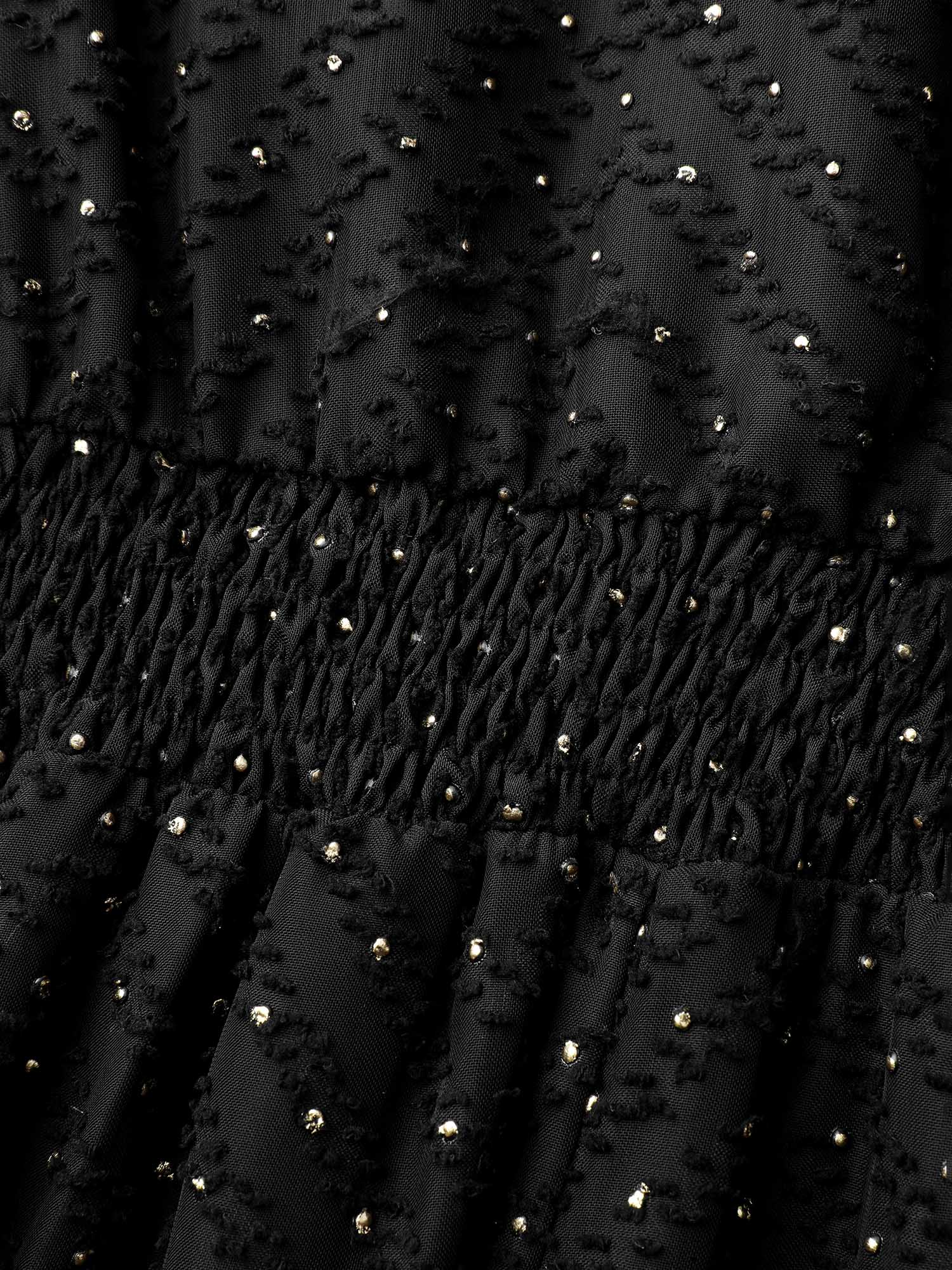 Gold Stamped Chiffon Shirred Waist Midi Dress - Image 6