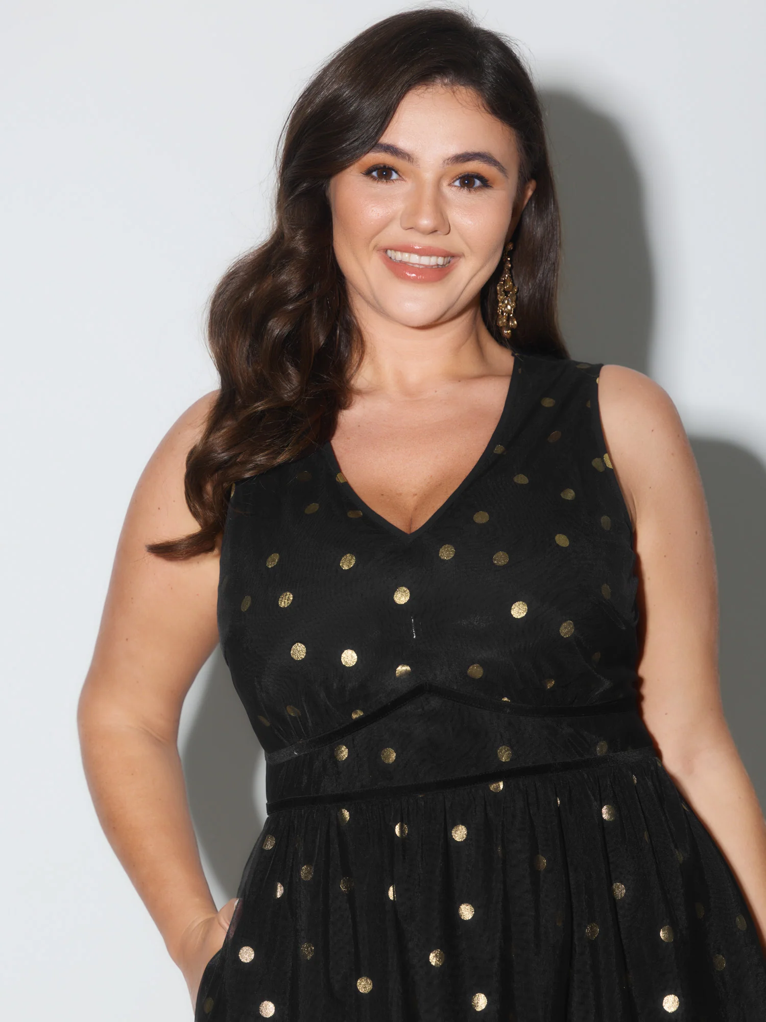 Gold Stamped Flowy Sleeveless Mini Dress - Image 2