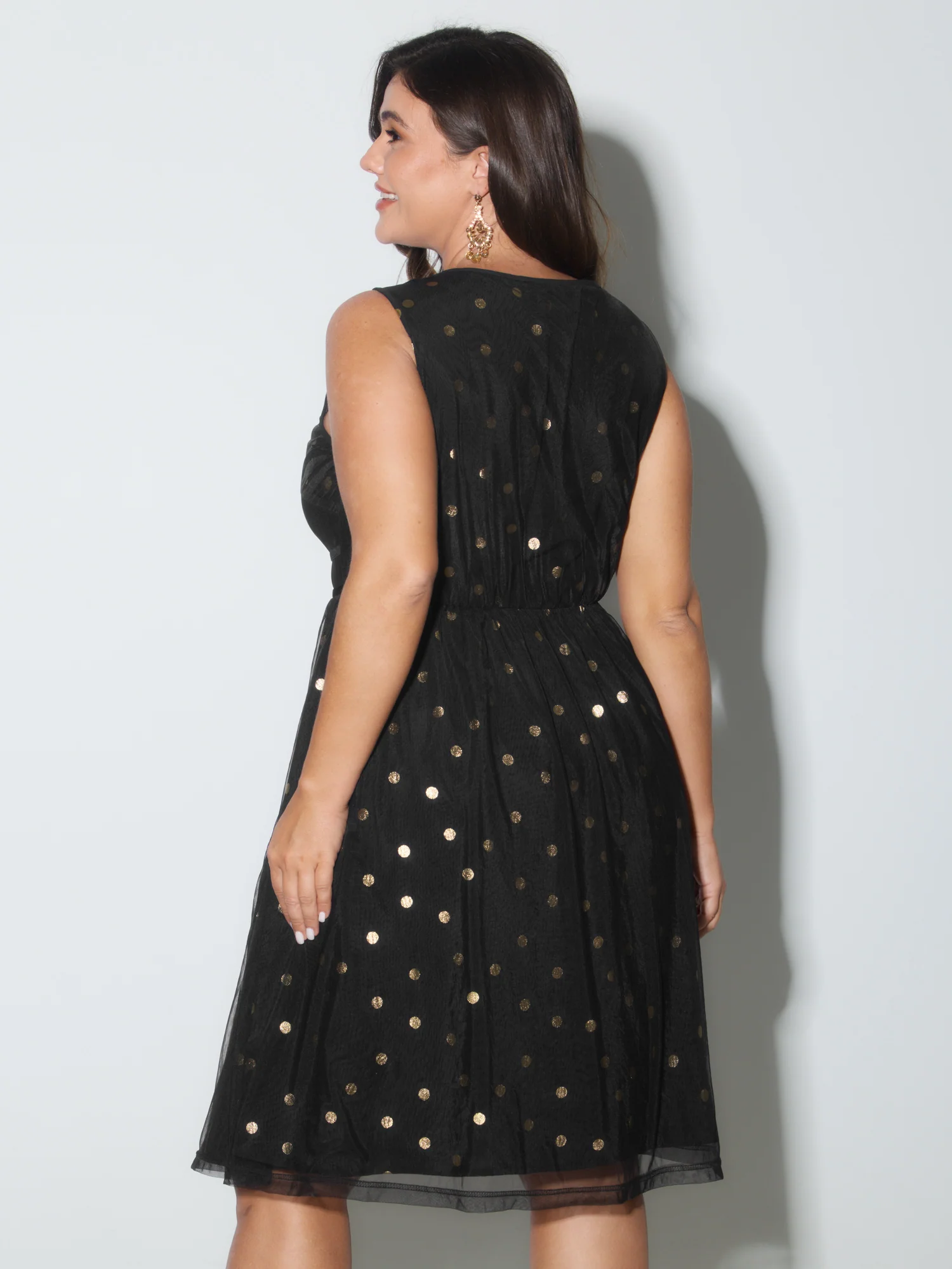 Gold Stamped Flowy Sleeveless Mini Dress - Image 4