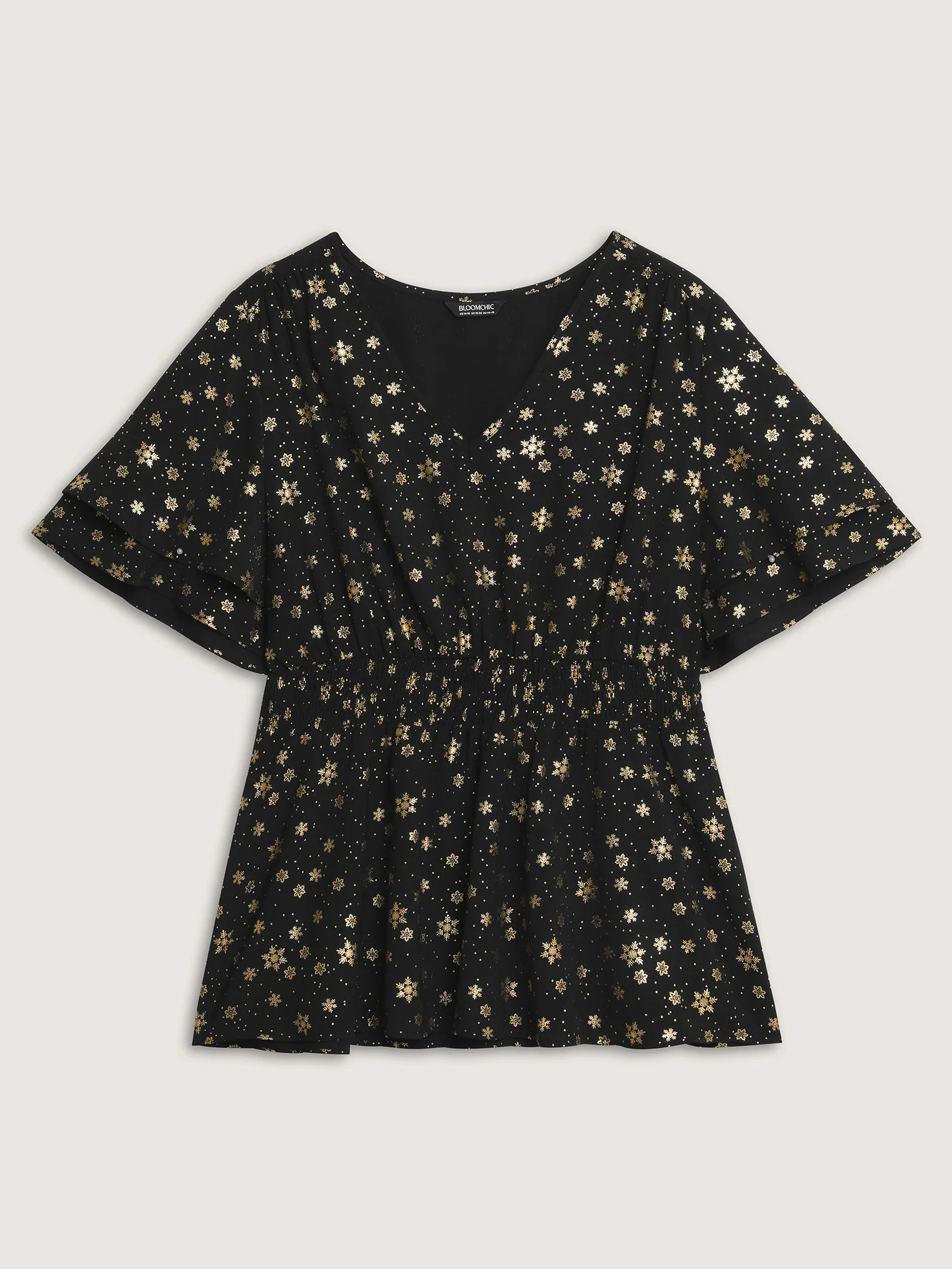 Gold Stamped Layered Ruffled Sleeve Blouse - Image 7