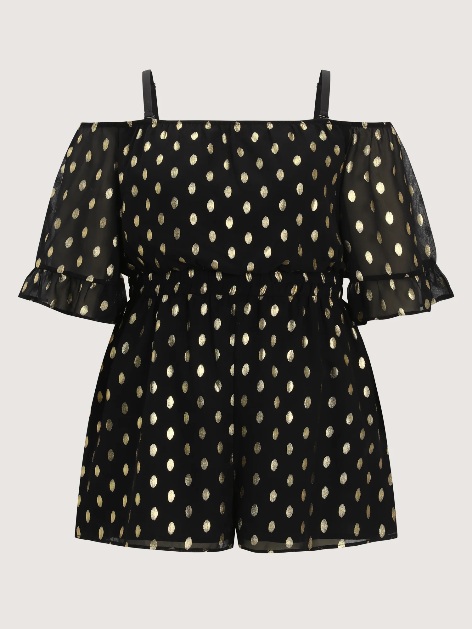 Gold Stamped Polka Dots Off-Shoulder Romper - Image 9