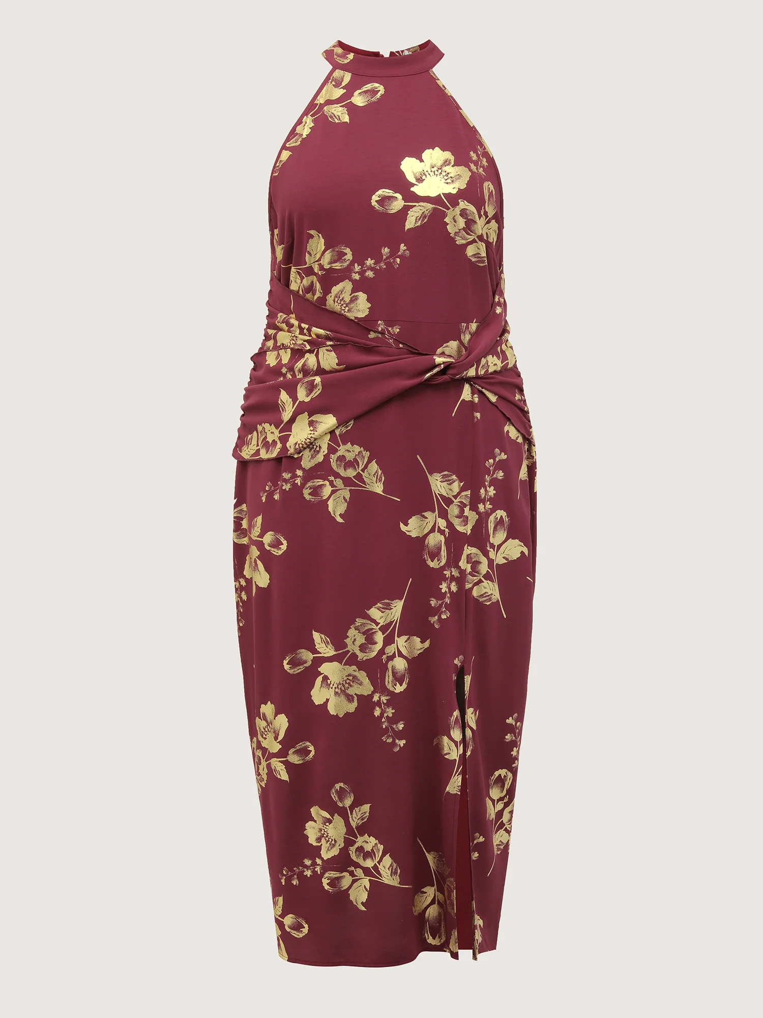 Gold Stamped Rose Twist Waist Midi Dress - Image 8