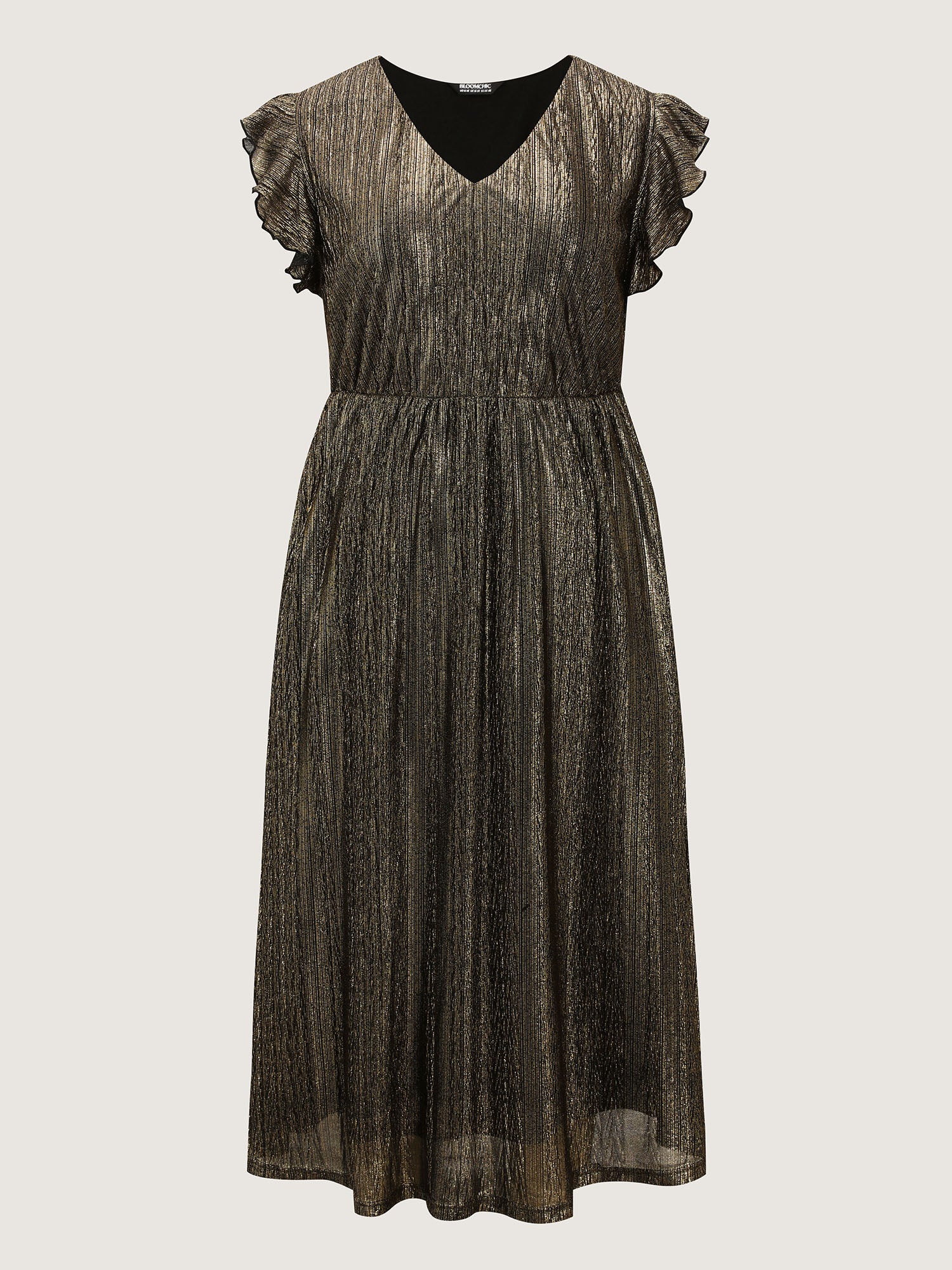 Gold Stamped Ruffled Sleeve Maxi Dress - Image 7