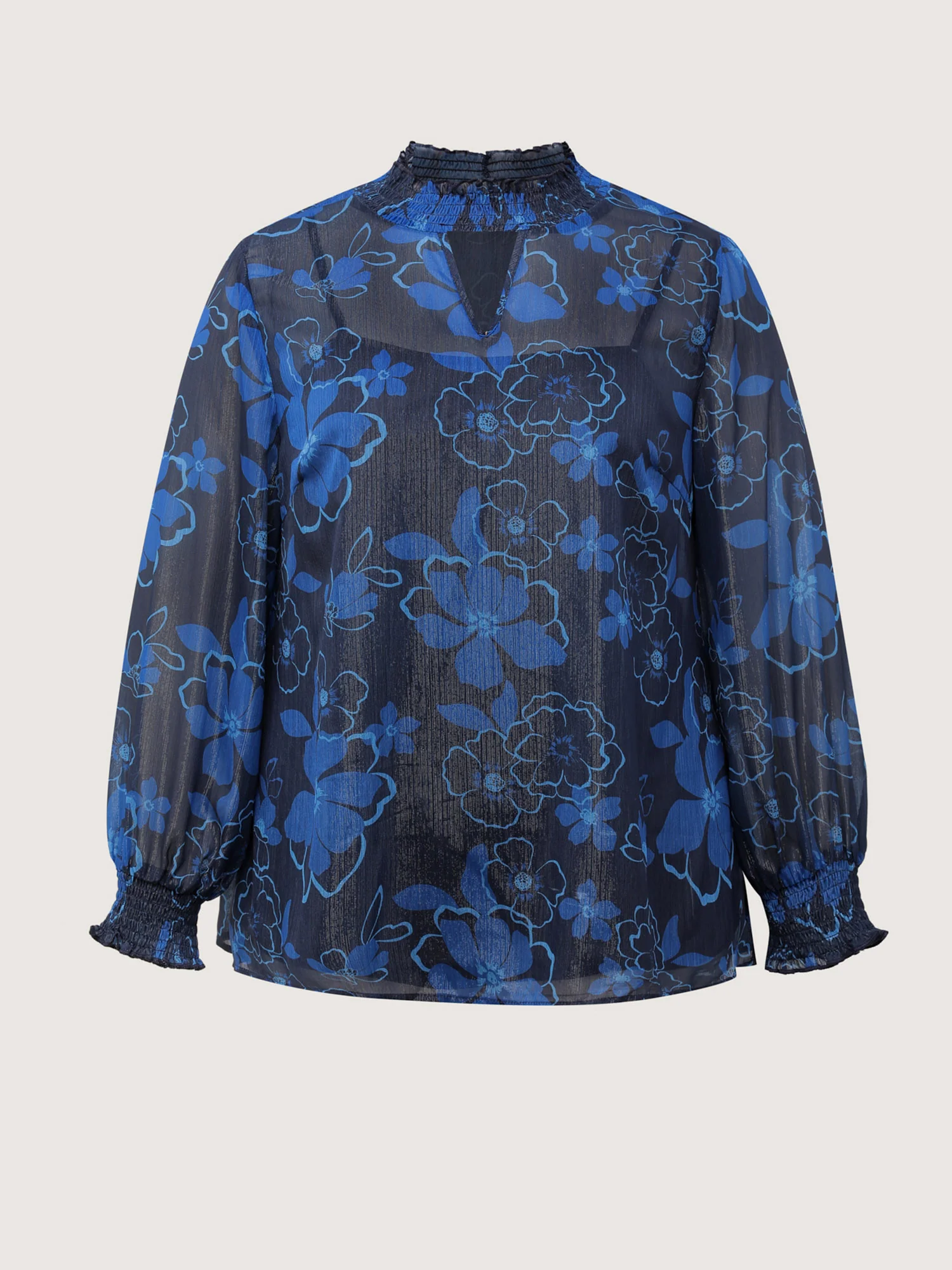 Gold-Threaded Chiffon Floral Print Lined Blouse - Image 8