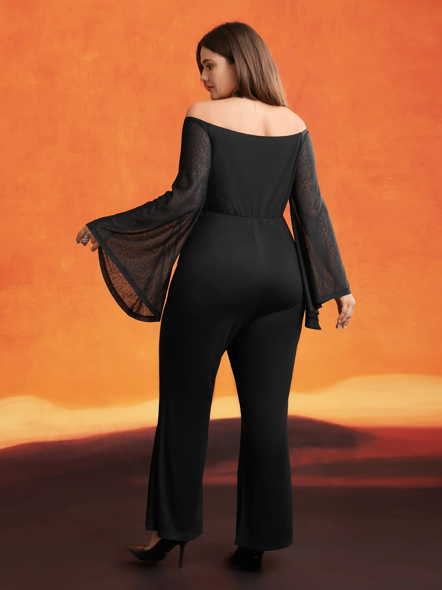 Gothic Glam Off-Shoulder Waist-Cinching Jumpsuit - Image 4