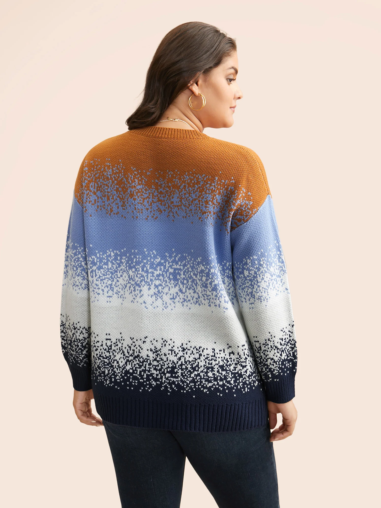 Gradient Dyeing Contrast Drop Shoulder Pullover - Image 2