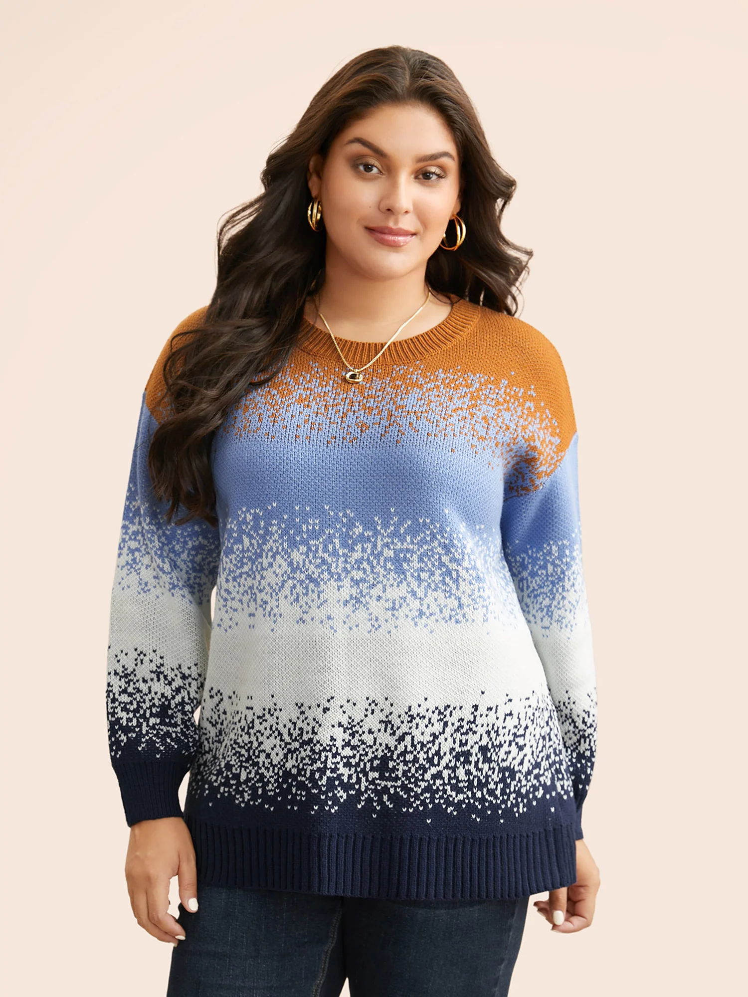 Gradient Dyeing Contrast Drop Shoulder Pullover - Image 3