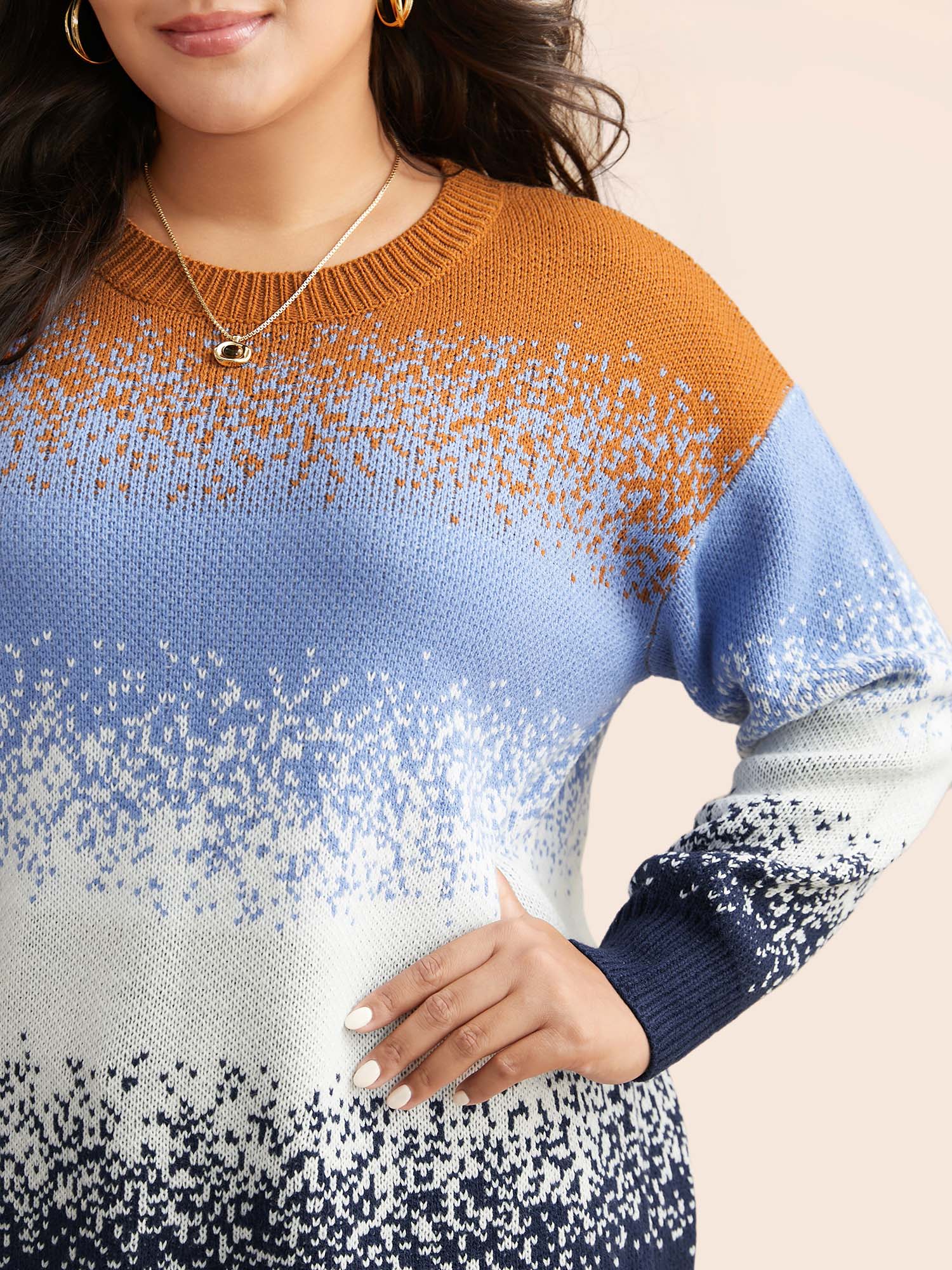 Gradient Dyeing Contrast Drop Shoulder Pullover - Image 5