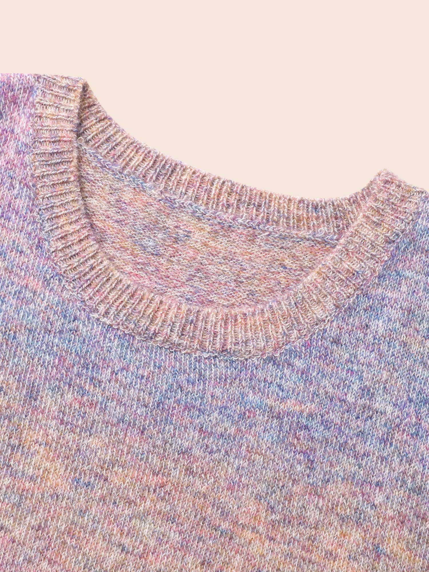 Gradient Dyeing Round Neck Slit Hem Pullover - Image 7