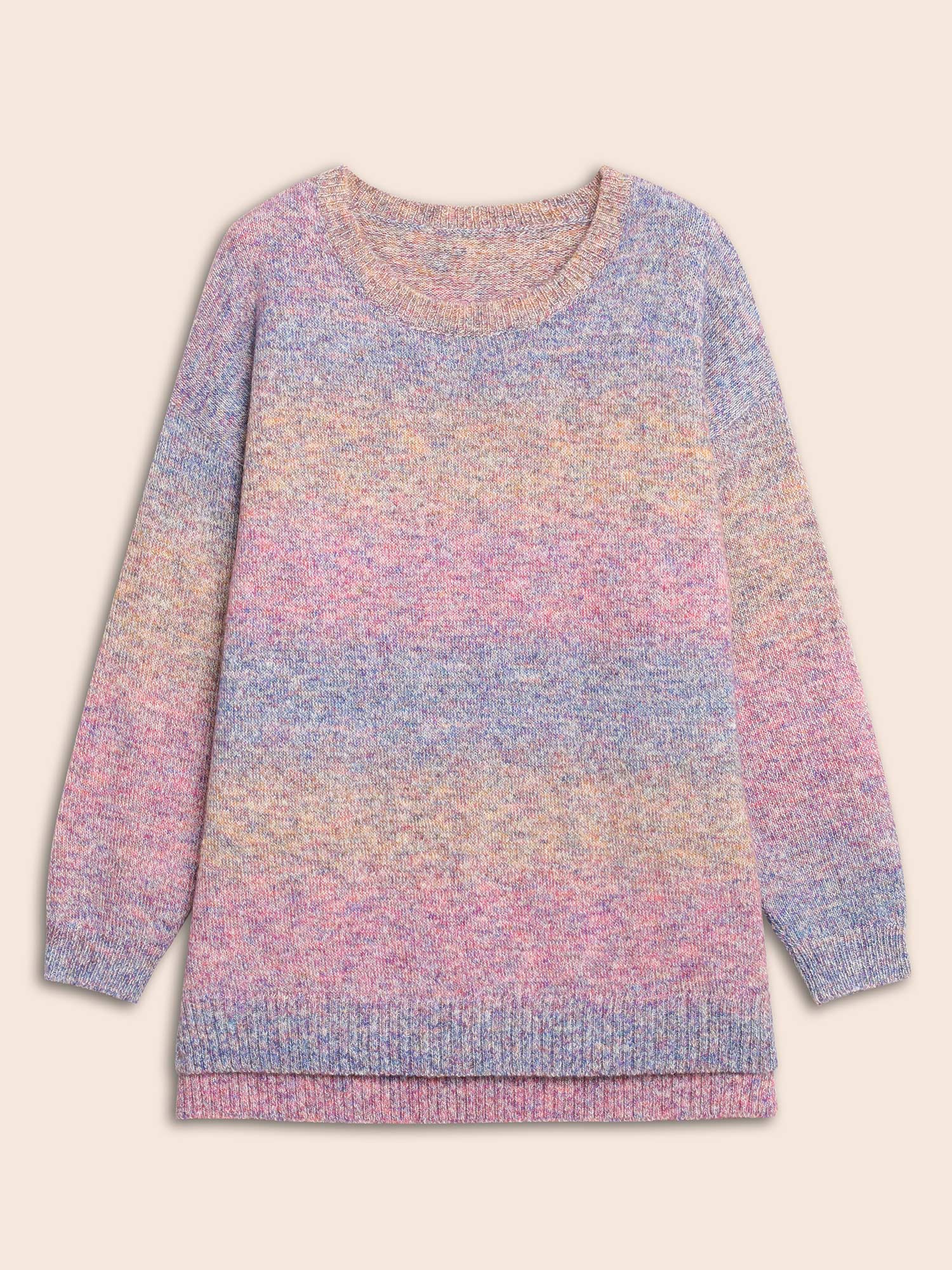 Gradient Dyeing Round Neck Slit Hem Pullover - Image 8