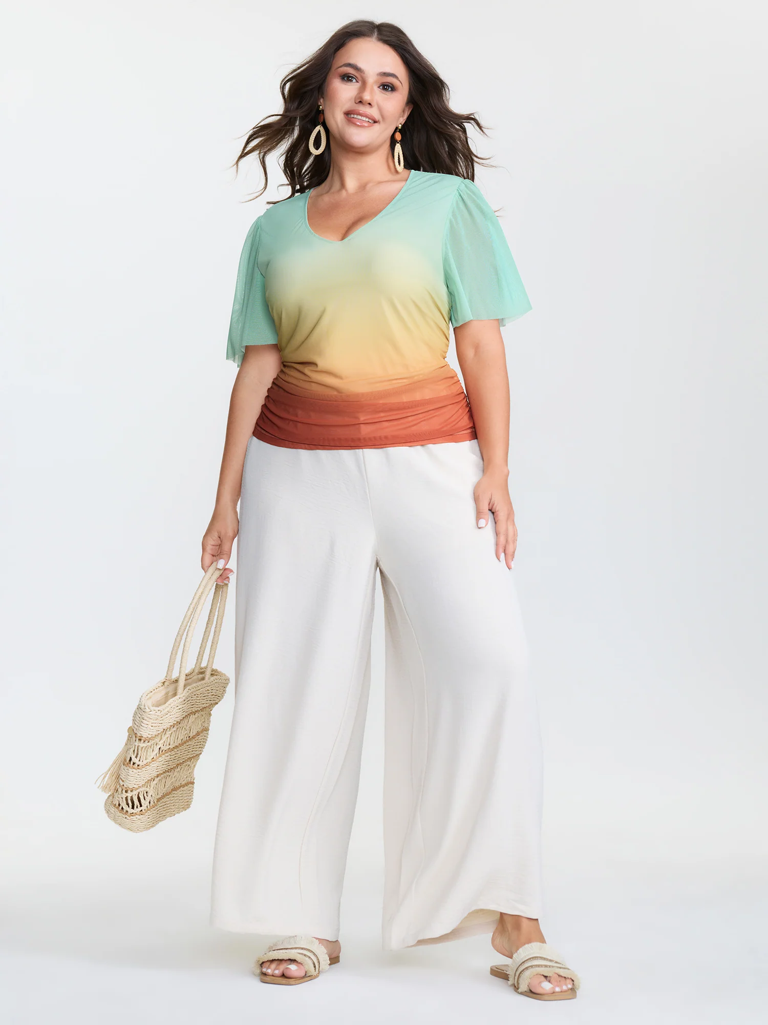 Gradient Ruched Hem Stretchy T-Shirt - Image 2