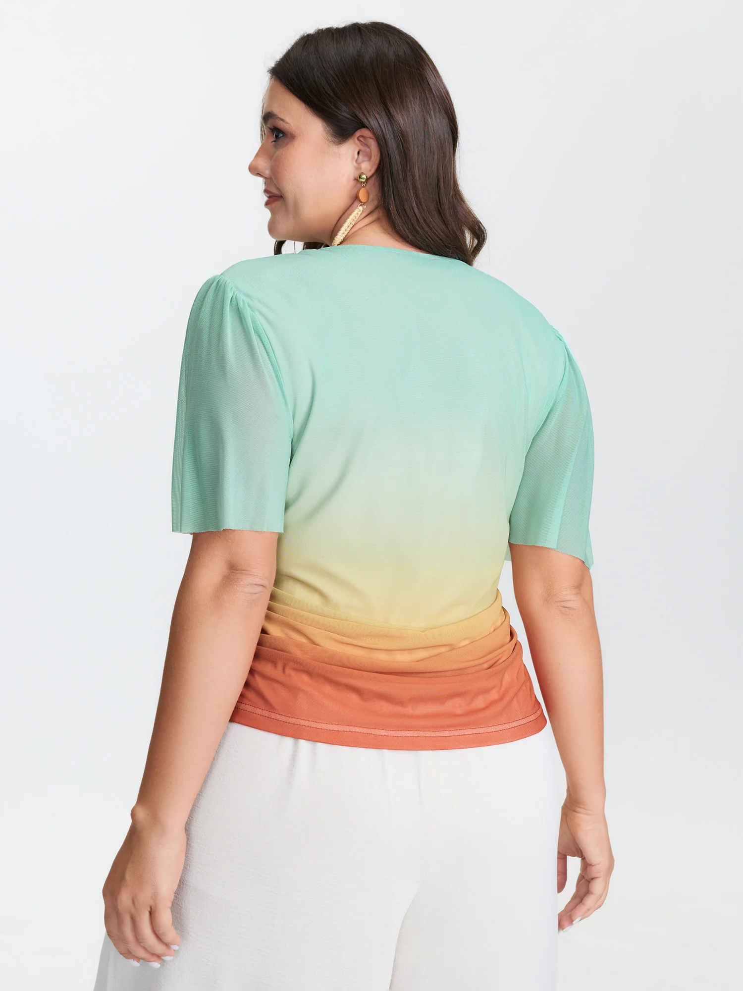 Gradient Ruched Hem Stretchy T-Shirt - Image 4