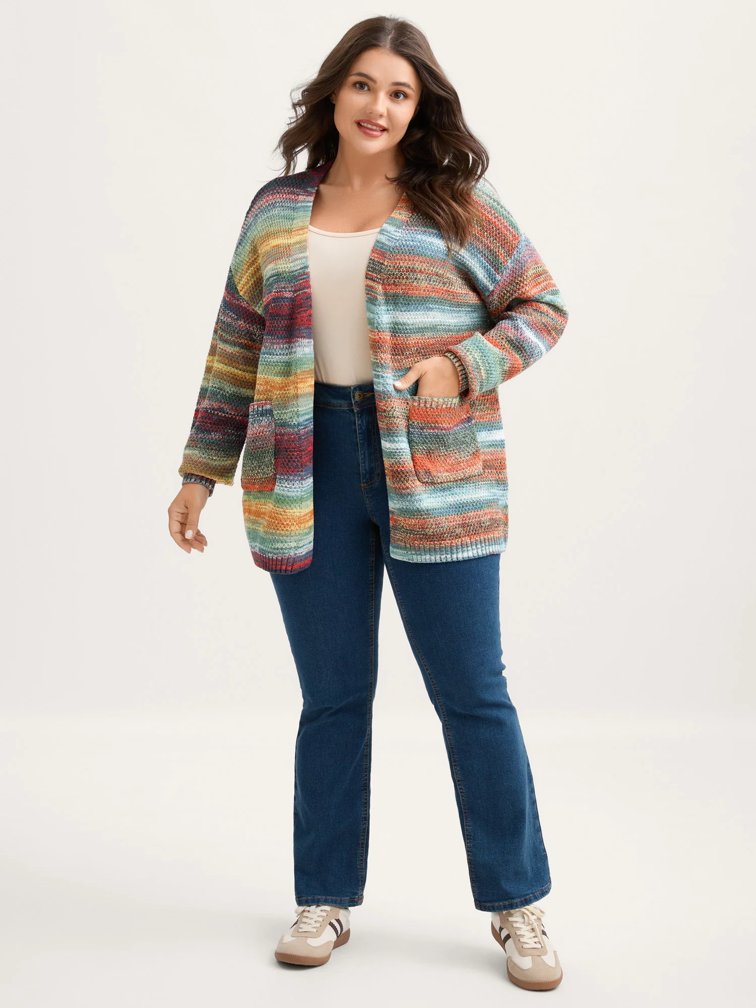 Gradual Color Change Textured Knit Cardigan - Image 2