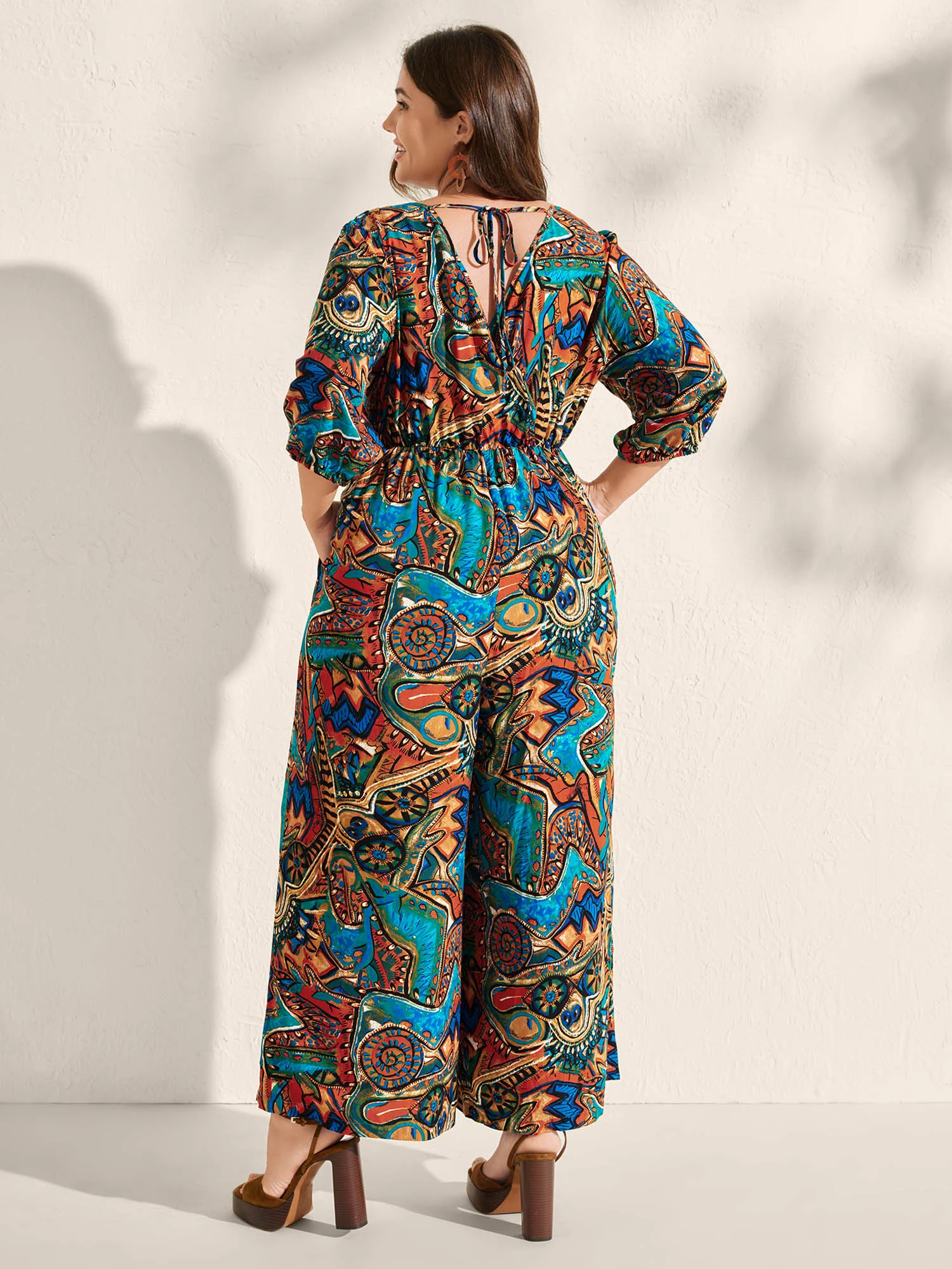 Graffiti Print Pockets Backless Tie Jumpsuit - Image 4