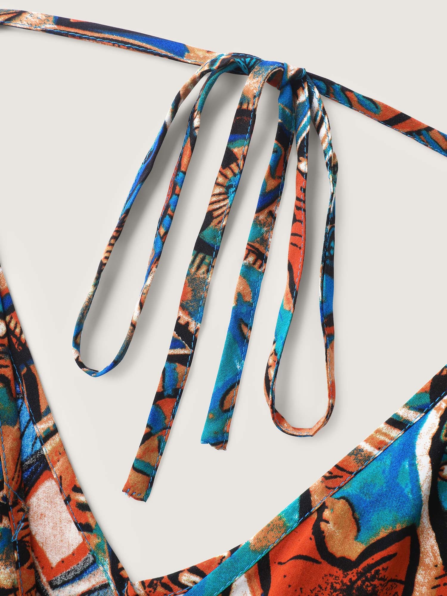 Graffiti Print Pockets Backless Tie Jumpsuit - Image 5