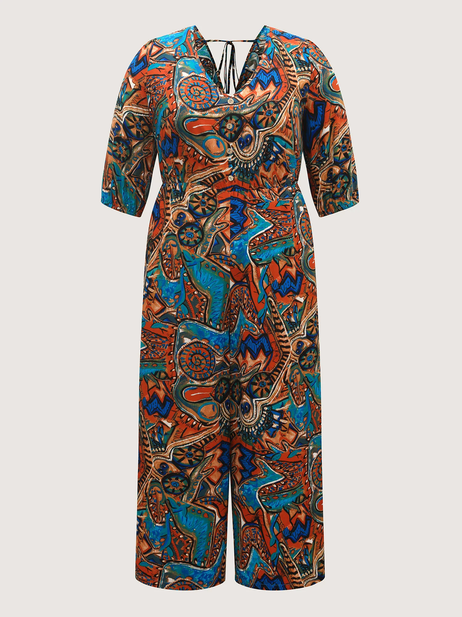 Graffiti Print Pockets Backless Tie Jumpsuit - Image 7