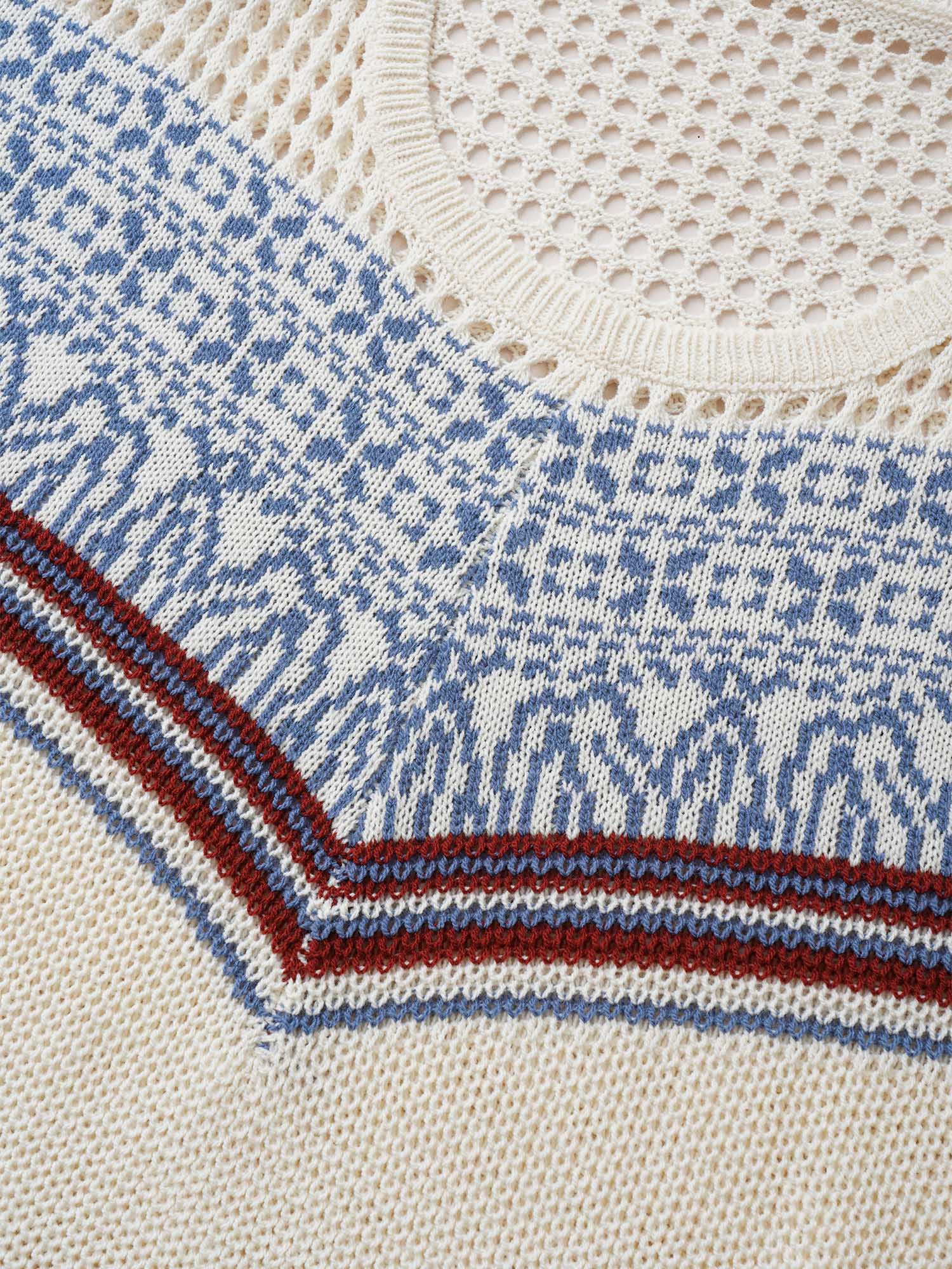 Graphic Contrast Patchwork Hollow Out Pullover - Image 6