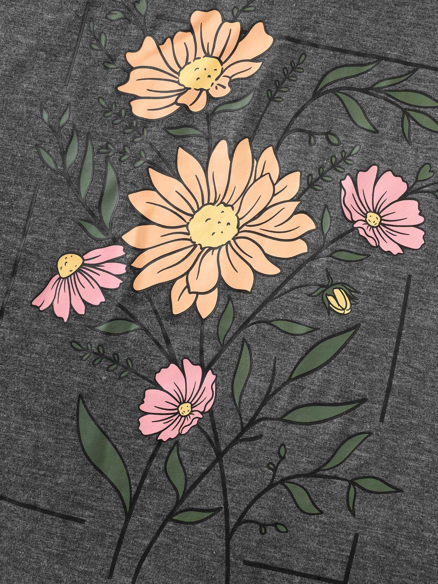 Graphic Floral Print Round Neck T-Shirt - Image 5