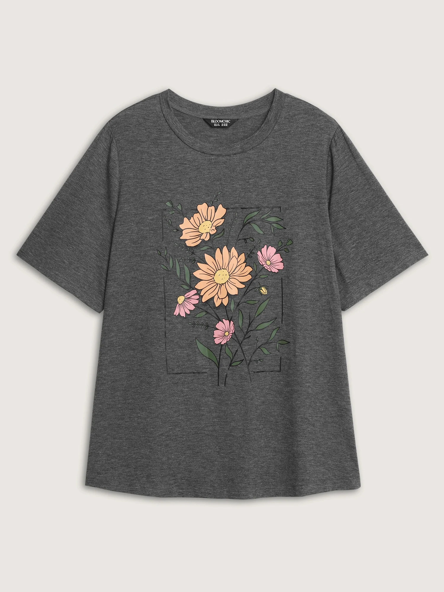 Graphic Floral Print Round Neck T-Shirt - Image 6