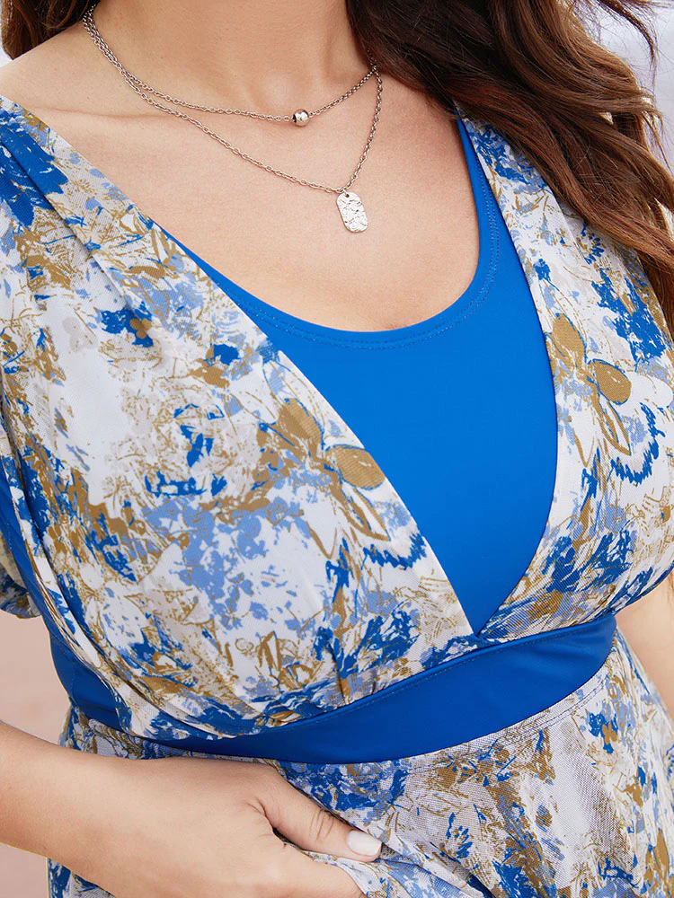 Graphic Patchwork Sculpt Waist Hanky Hem Swim Dress - Image 6
