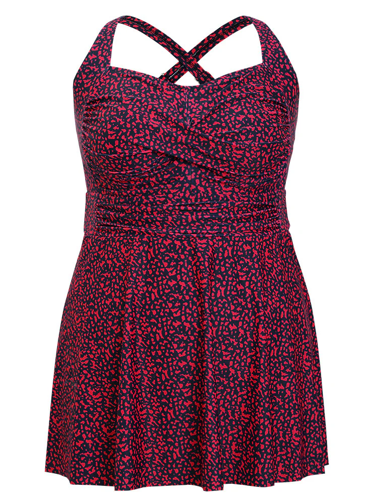Graphic Print Gathered Flutter Hem Crossover Swim Dress - Image 8