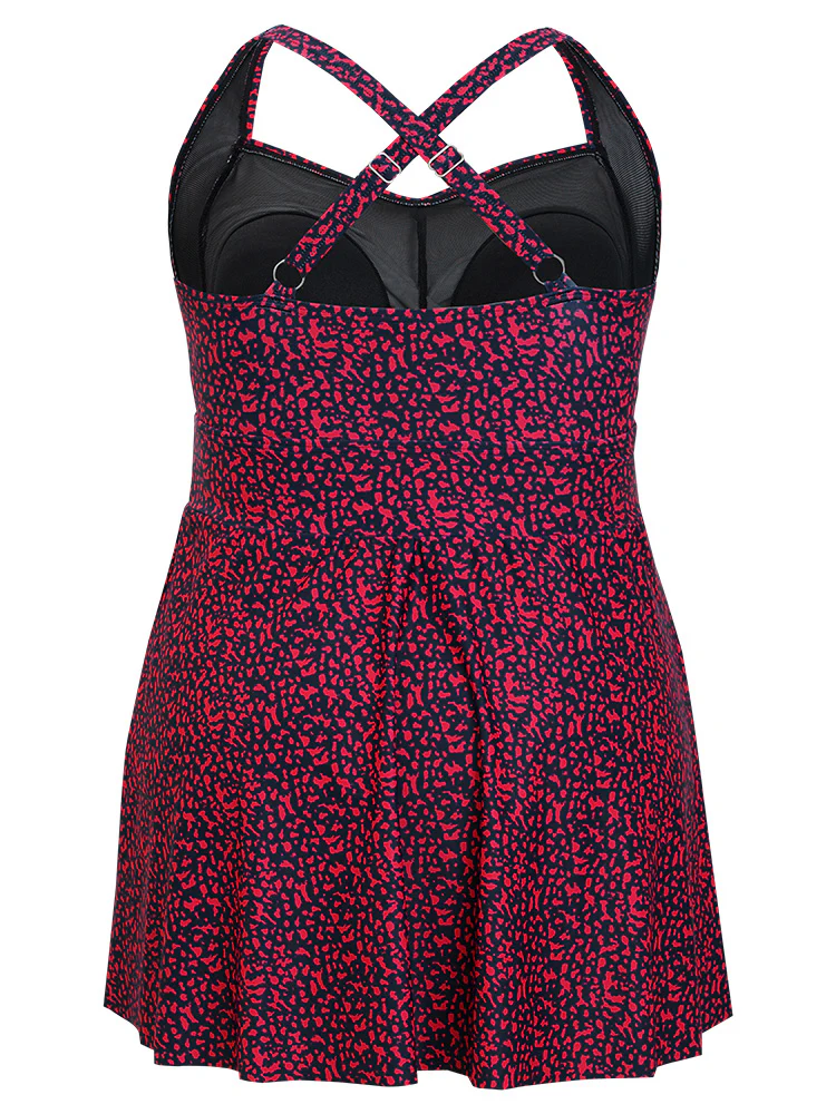 Graphic Print Gathered Flutter Hem Crossover Swim Dress - Image 9