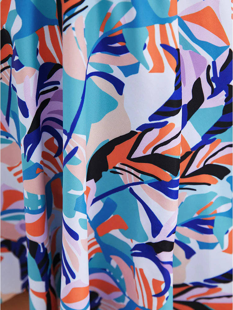 Graphic Print Halter Knot Back Ruffle Hem Tankini Top - Image 10