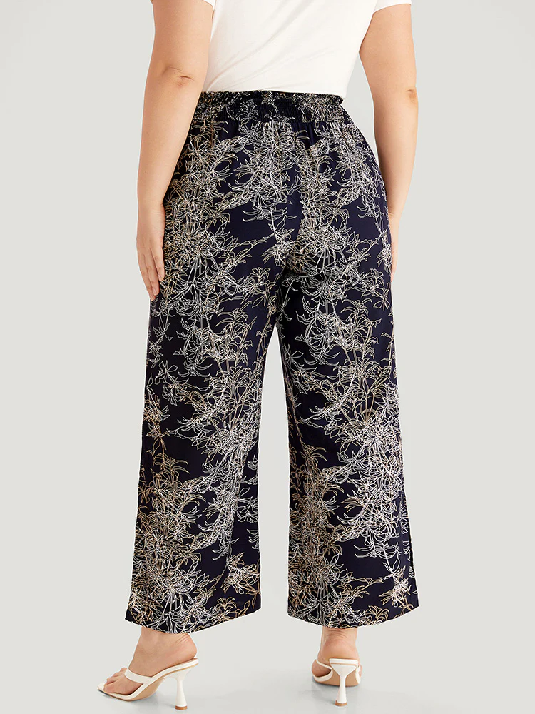 Graphic Print Shirred Split Side Tassels Ties Pants - Image 4