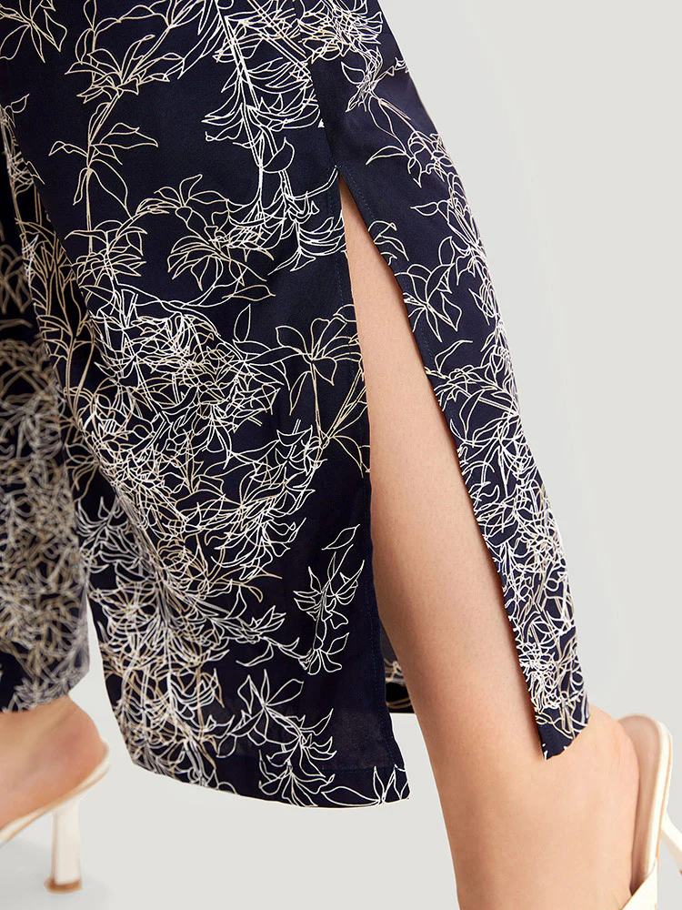 Graphic Print Shirred Split Side Tassels Ties Pants - Image 6