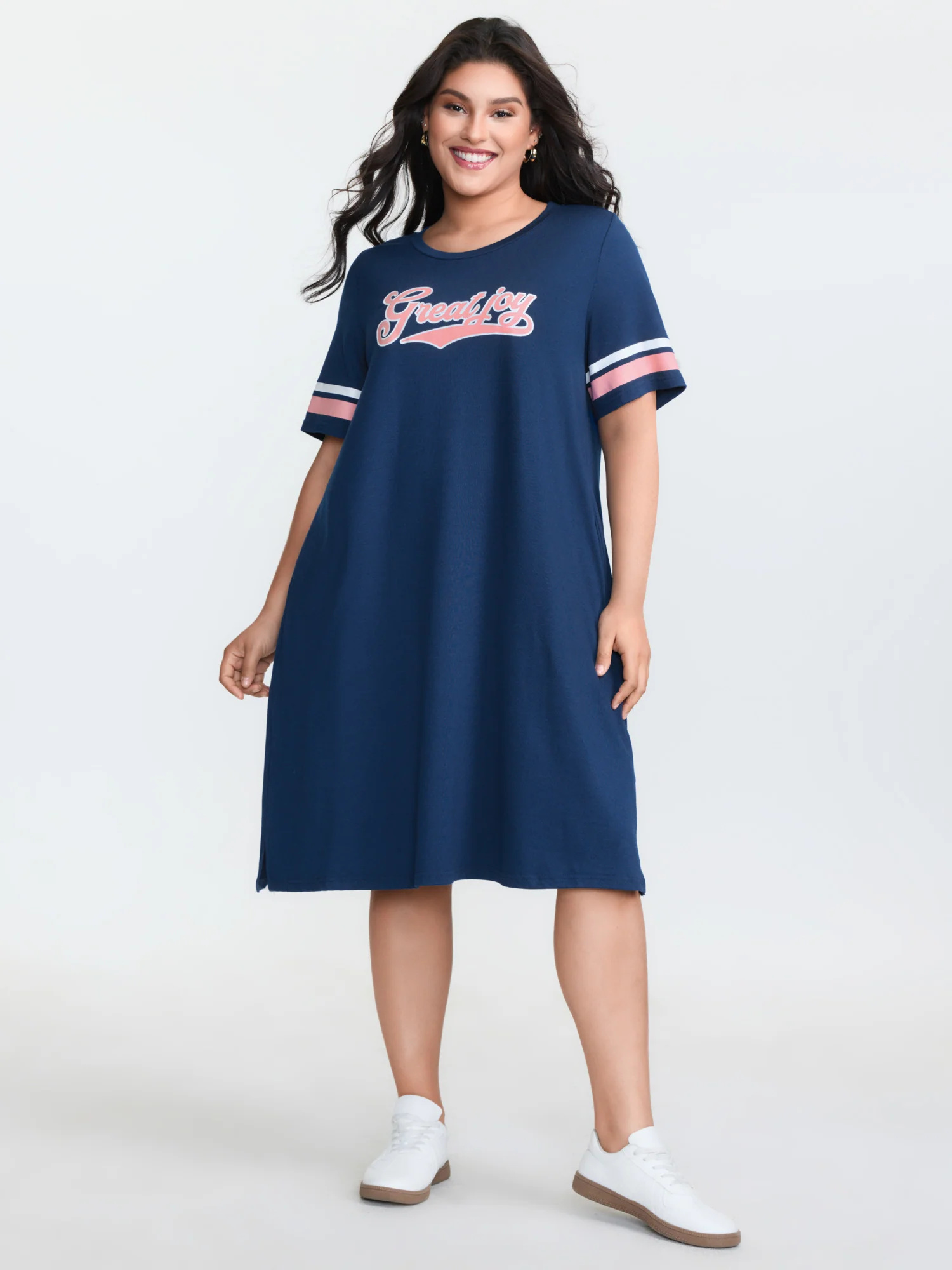 Great Joy Stretchy Color Contrast Mini T-Shirt Dress - Image 3