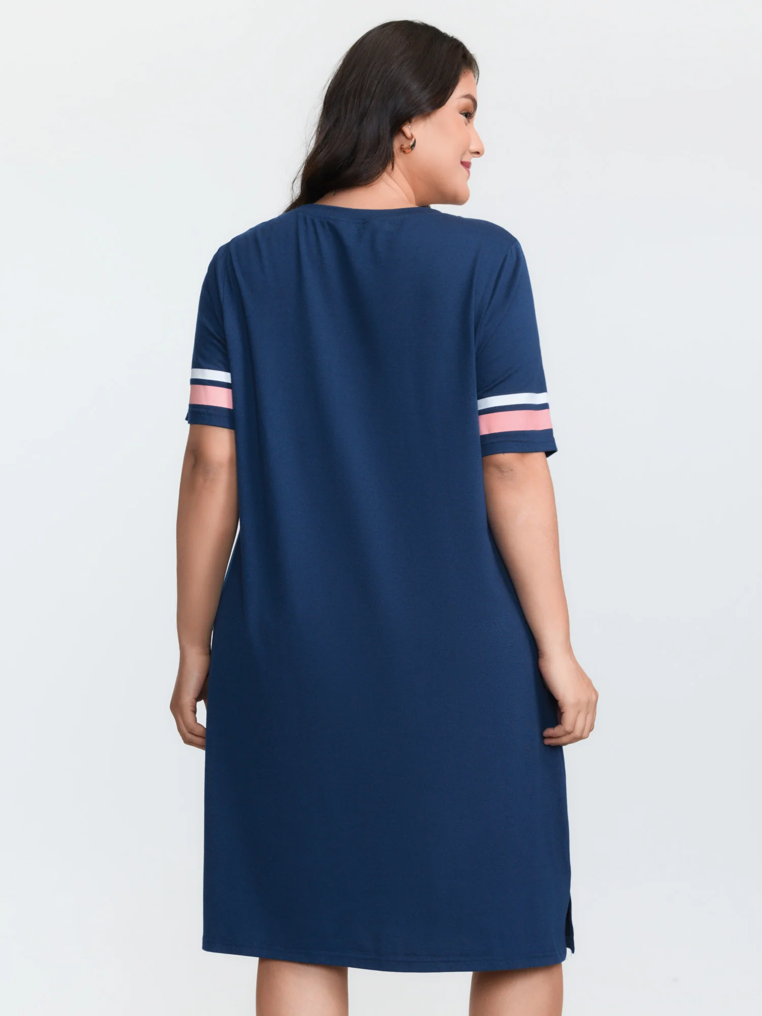 Great Joy Stretchy Color Contrast Mini T-Shirt Dress - Image 5