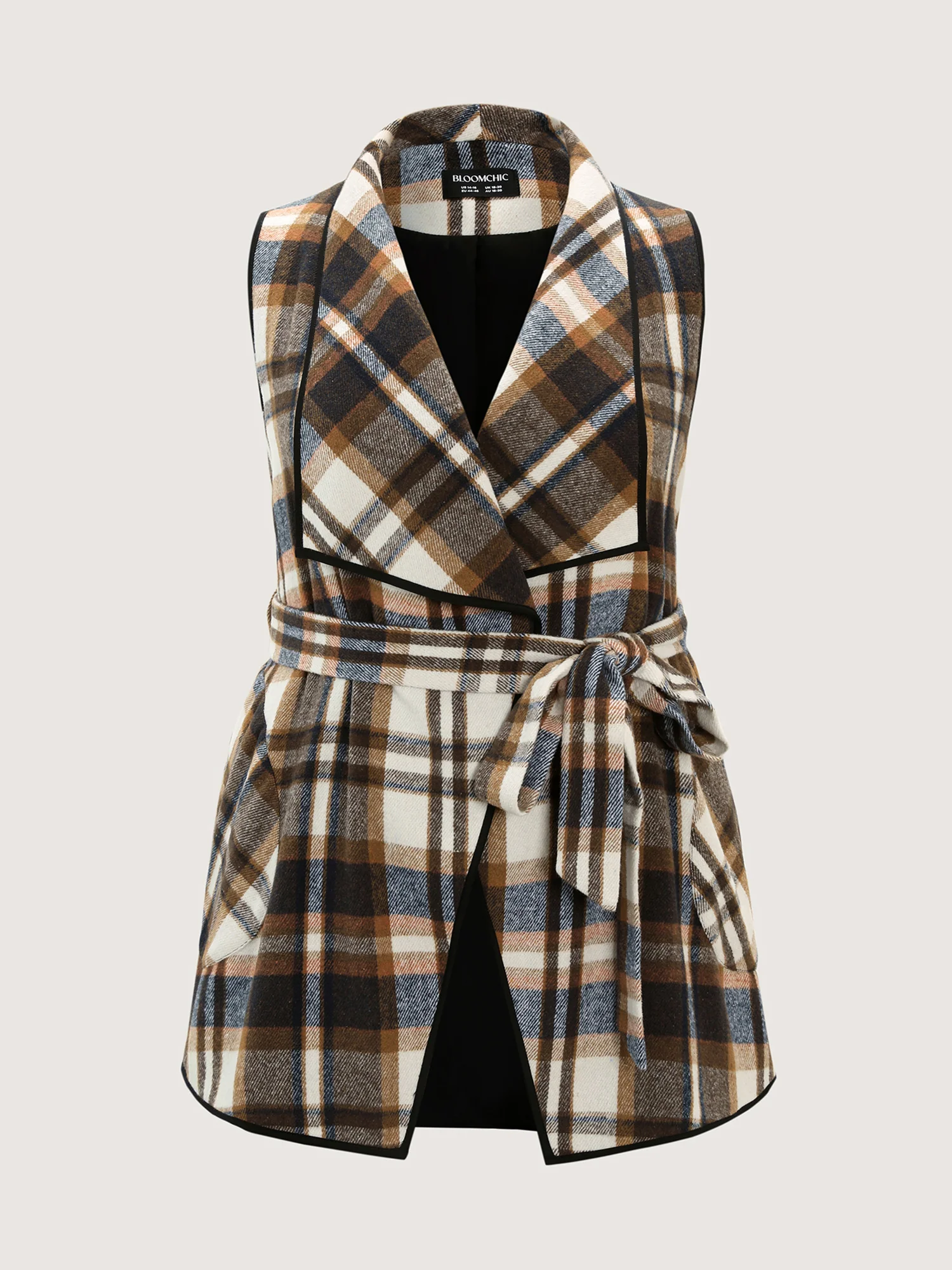 Grid Belted Notched Lapel Collar Vest - Image 8