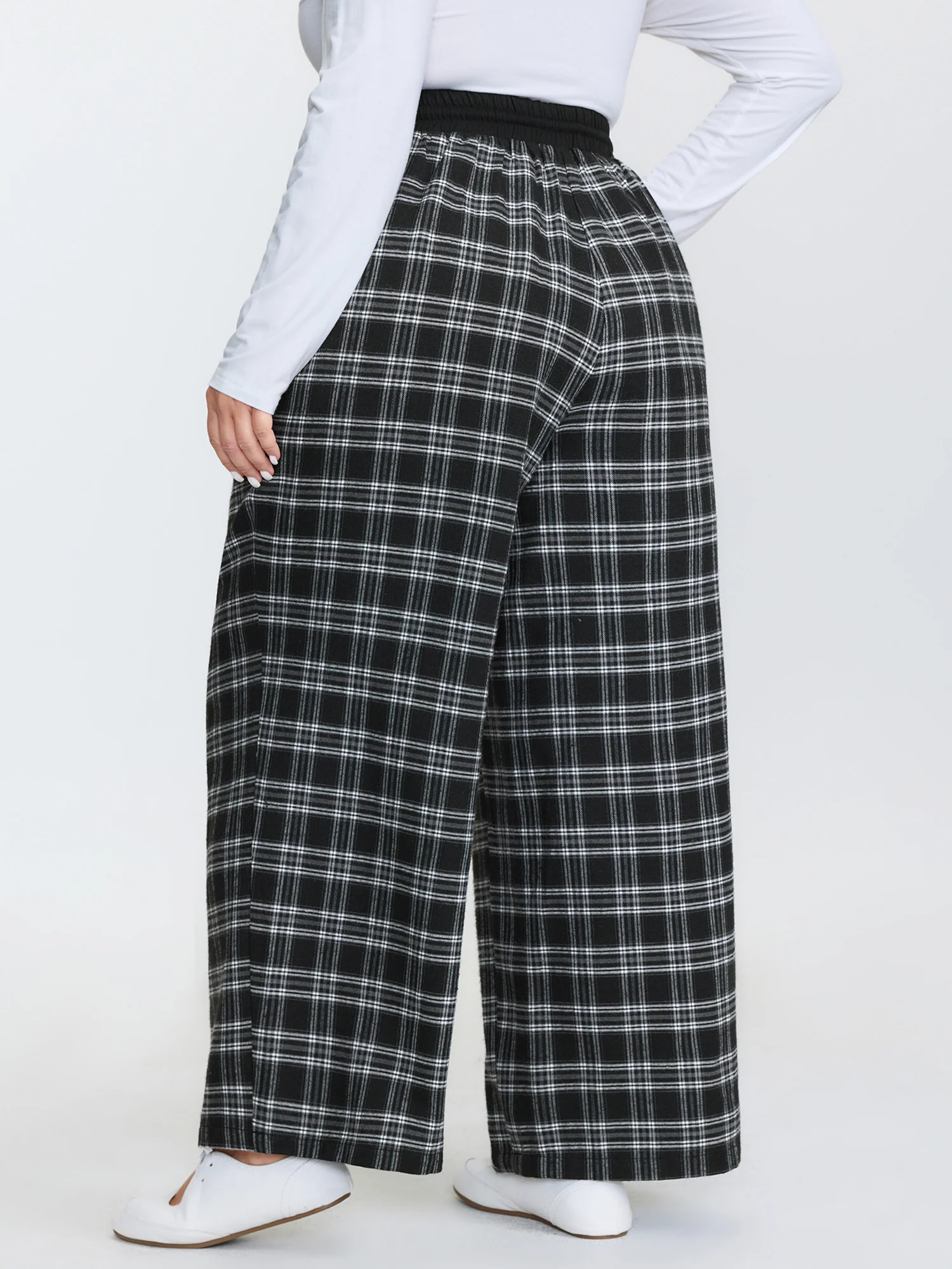 Grid Pattern Contrast Drawstring Pants - Image 5