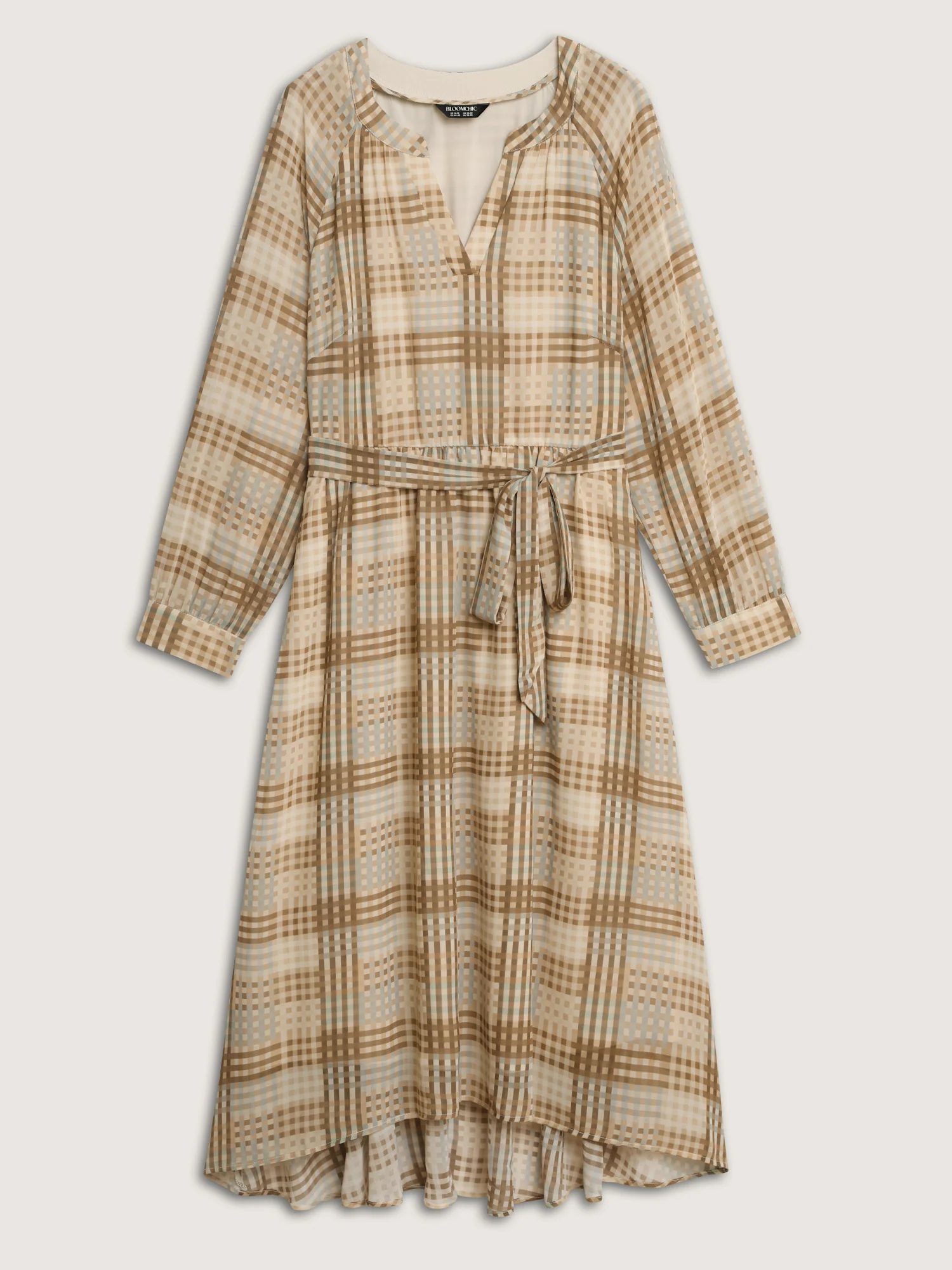 Grid Pattern Waist-Tie Flowy Midi Dress - Image 7