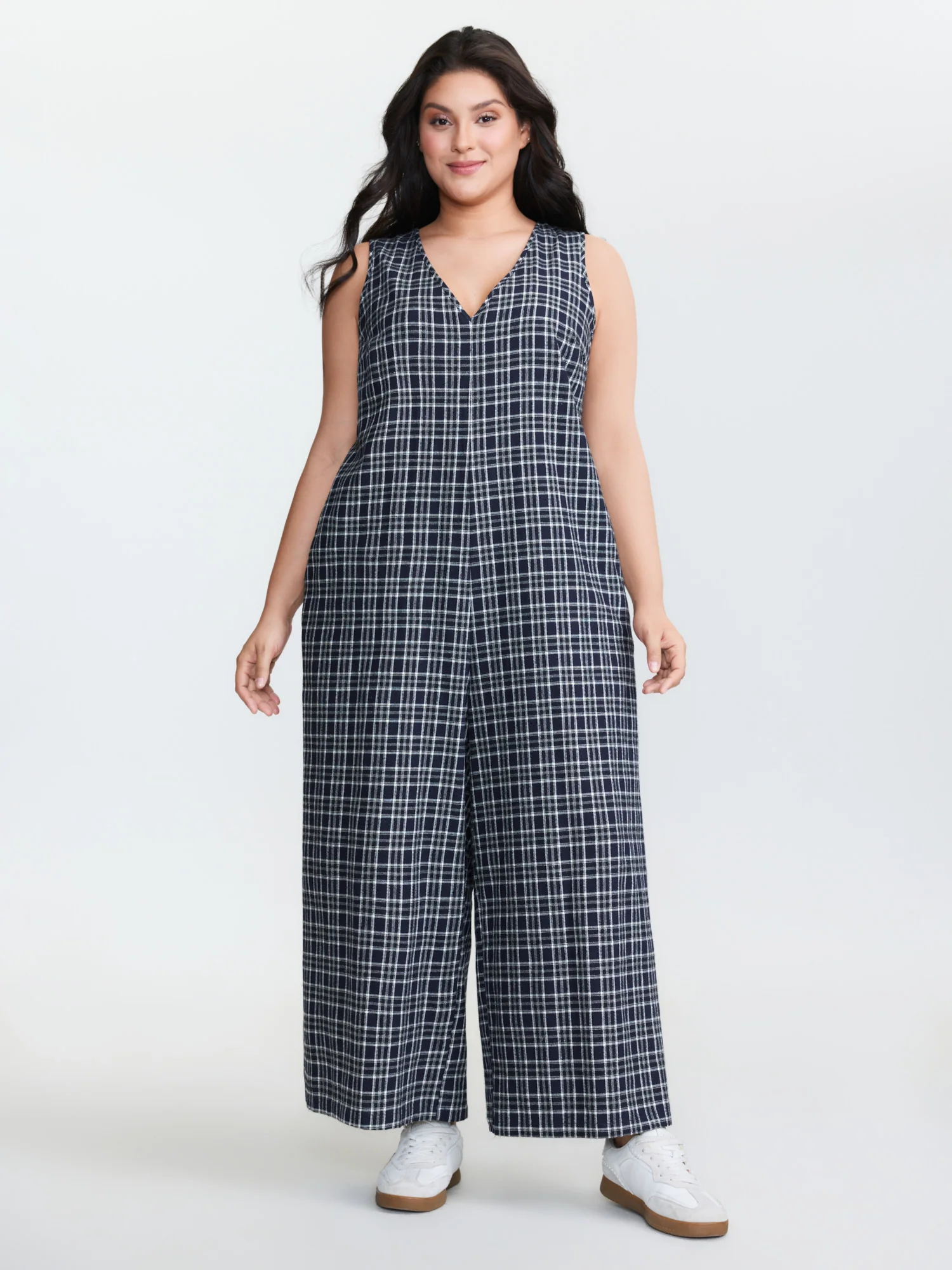 Grid Print Backless Tie Jumpsuit - Image 2