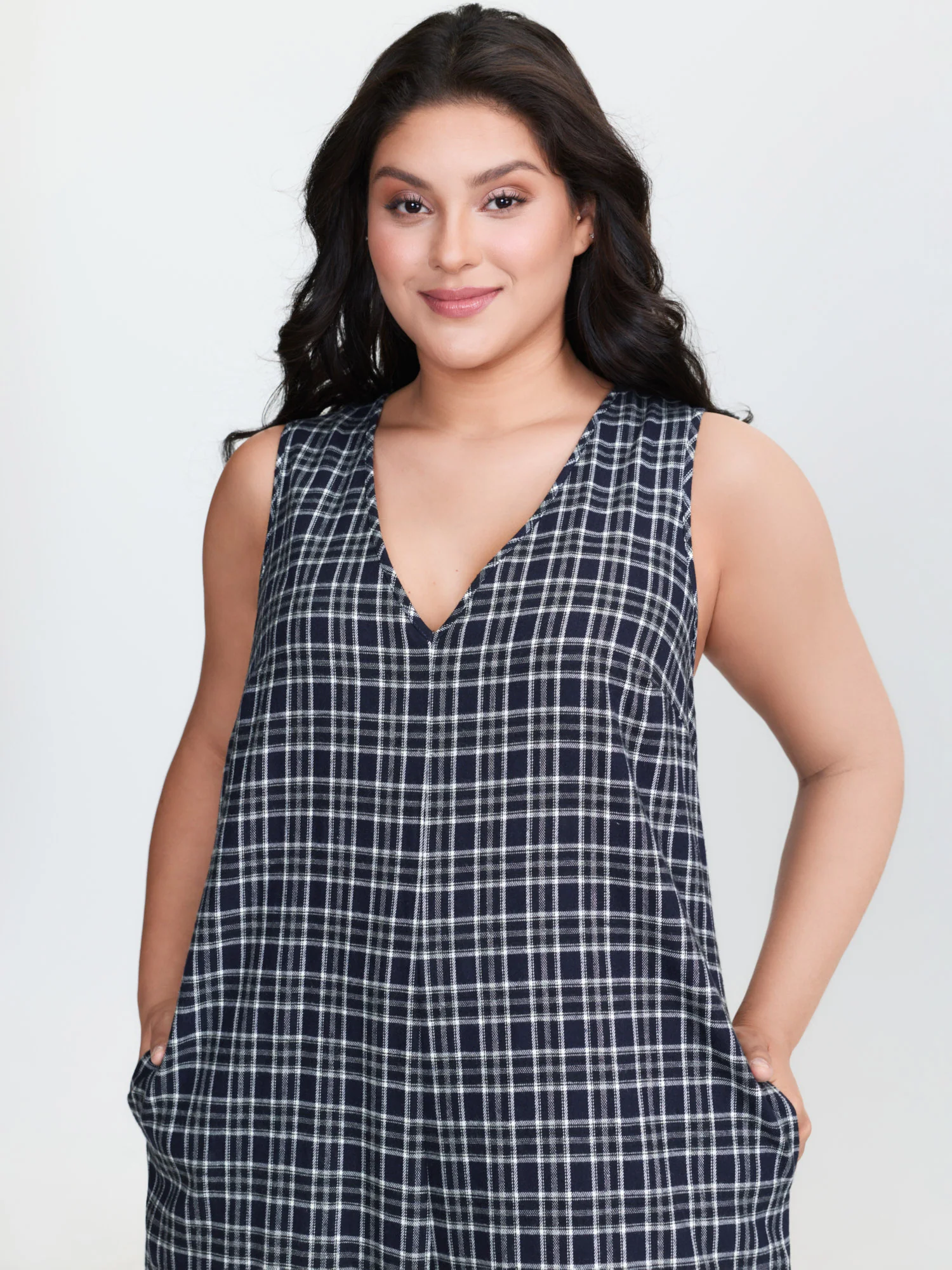 Grid Print Backless Tie Jumpsuit - Image 3