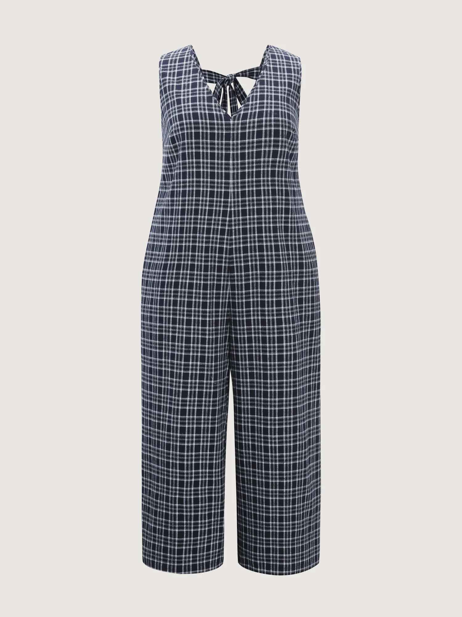 Grid Print Backless Tie Jumpsuit - Image 7