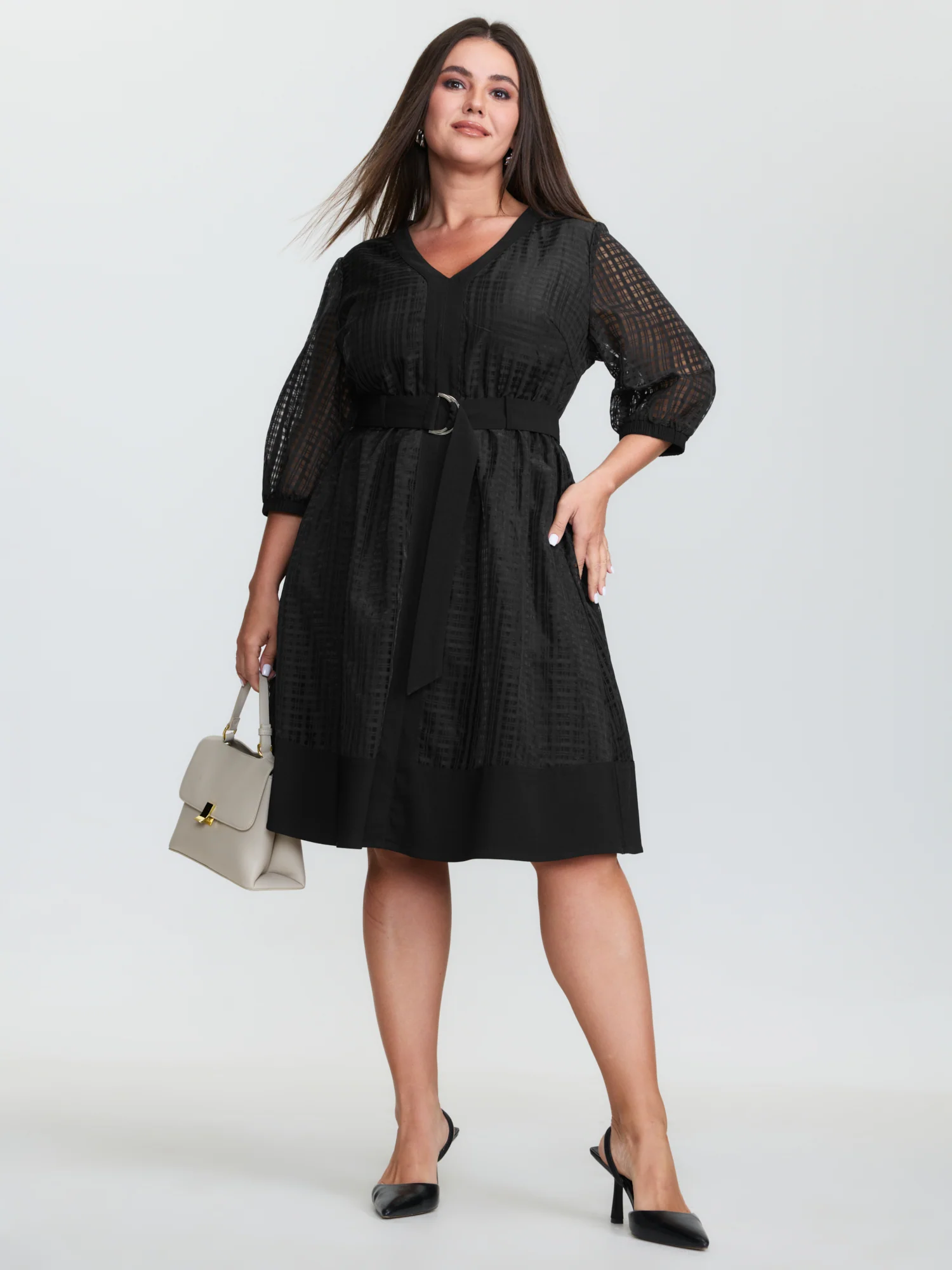 Grid Print Buckle Belt Contrast Mini Dress - Image 3